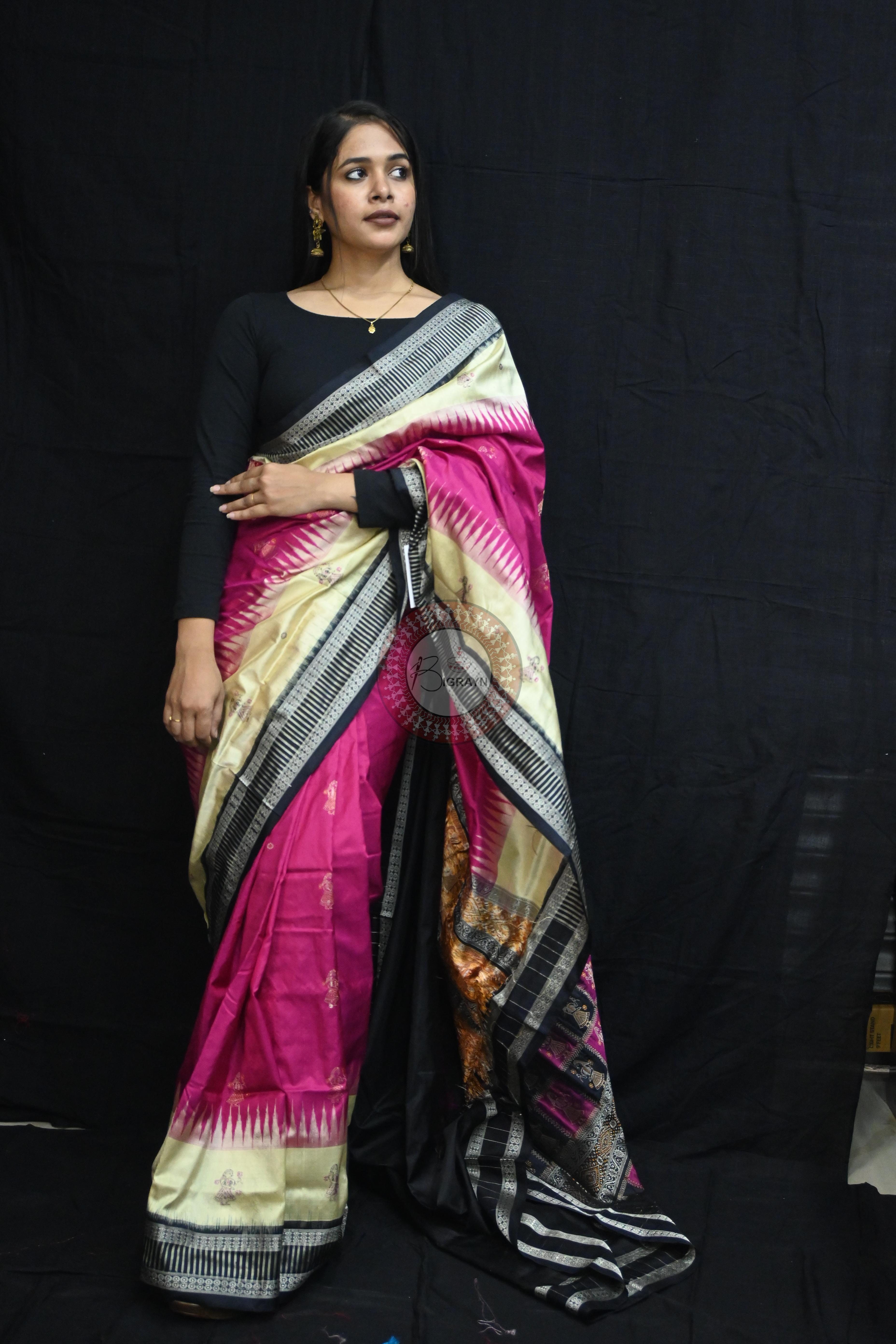 Magenta Cream Doll Kathifera Bomkai Silk Saree