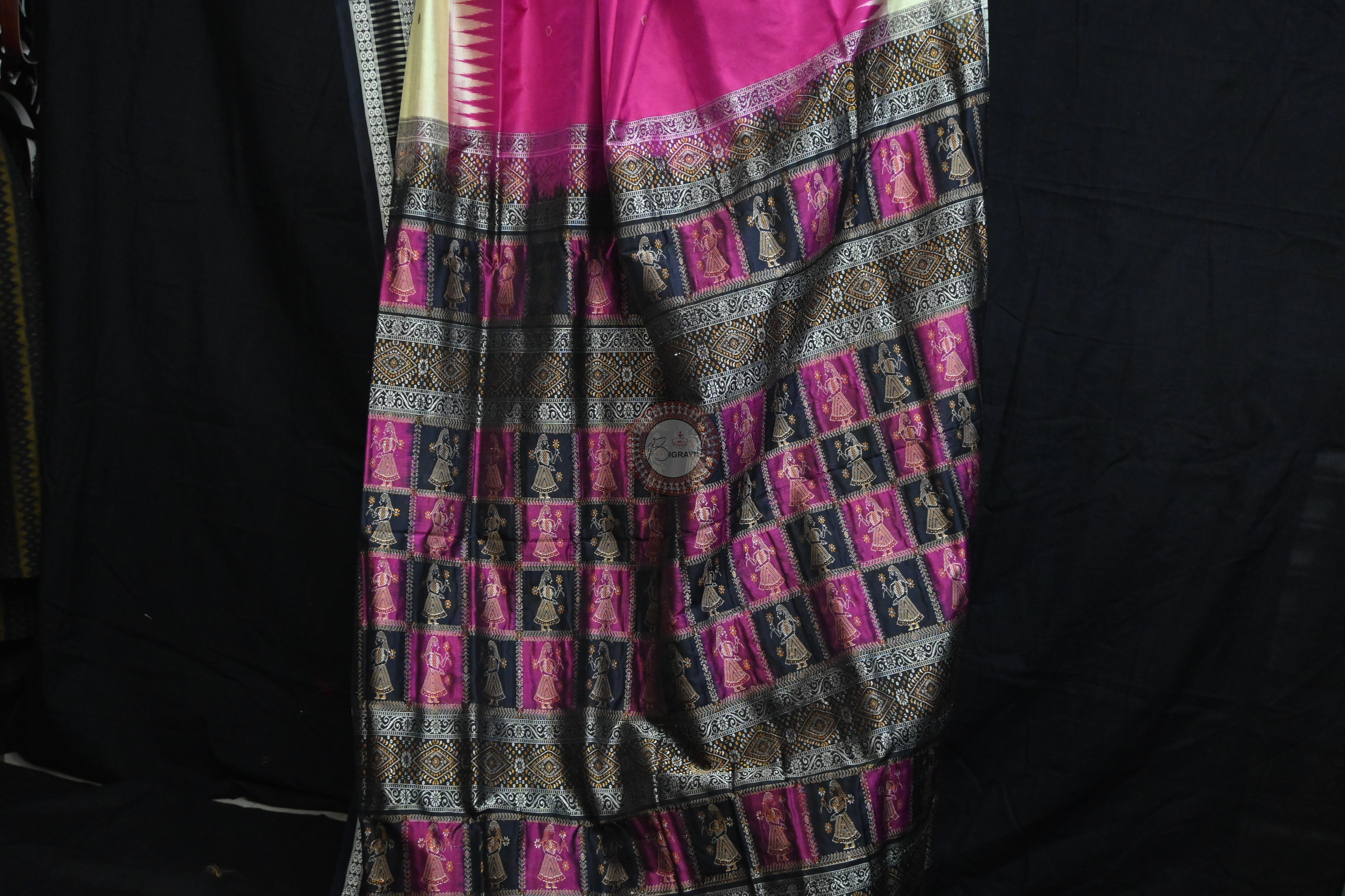 Magenta Cream Doll Kathifera Bomkai Silk Saree