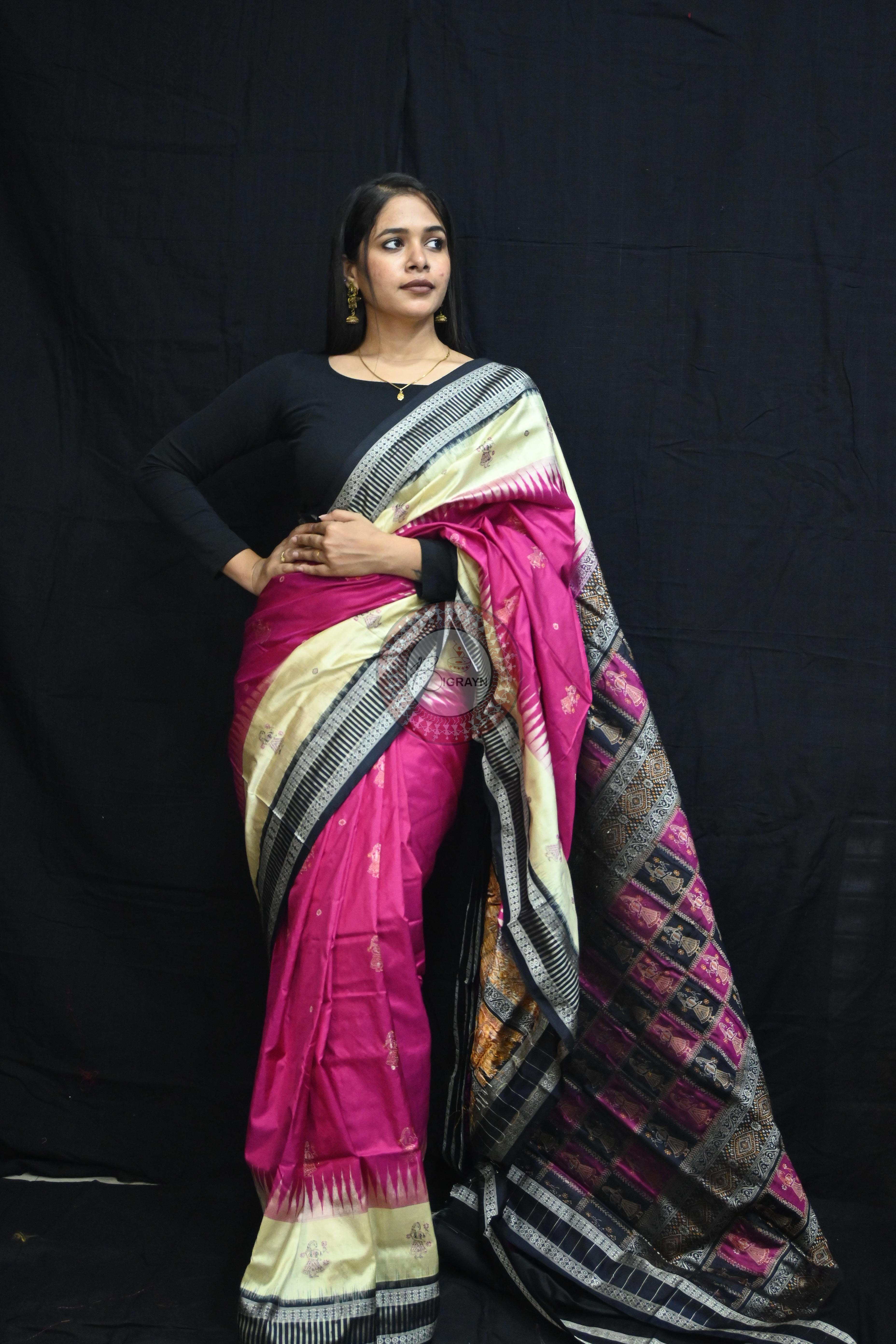 Magenta Cream Doll Kathifera Bomkai Silk Saree