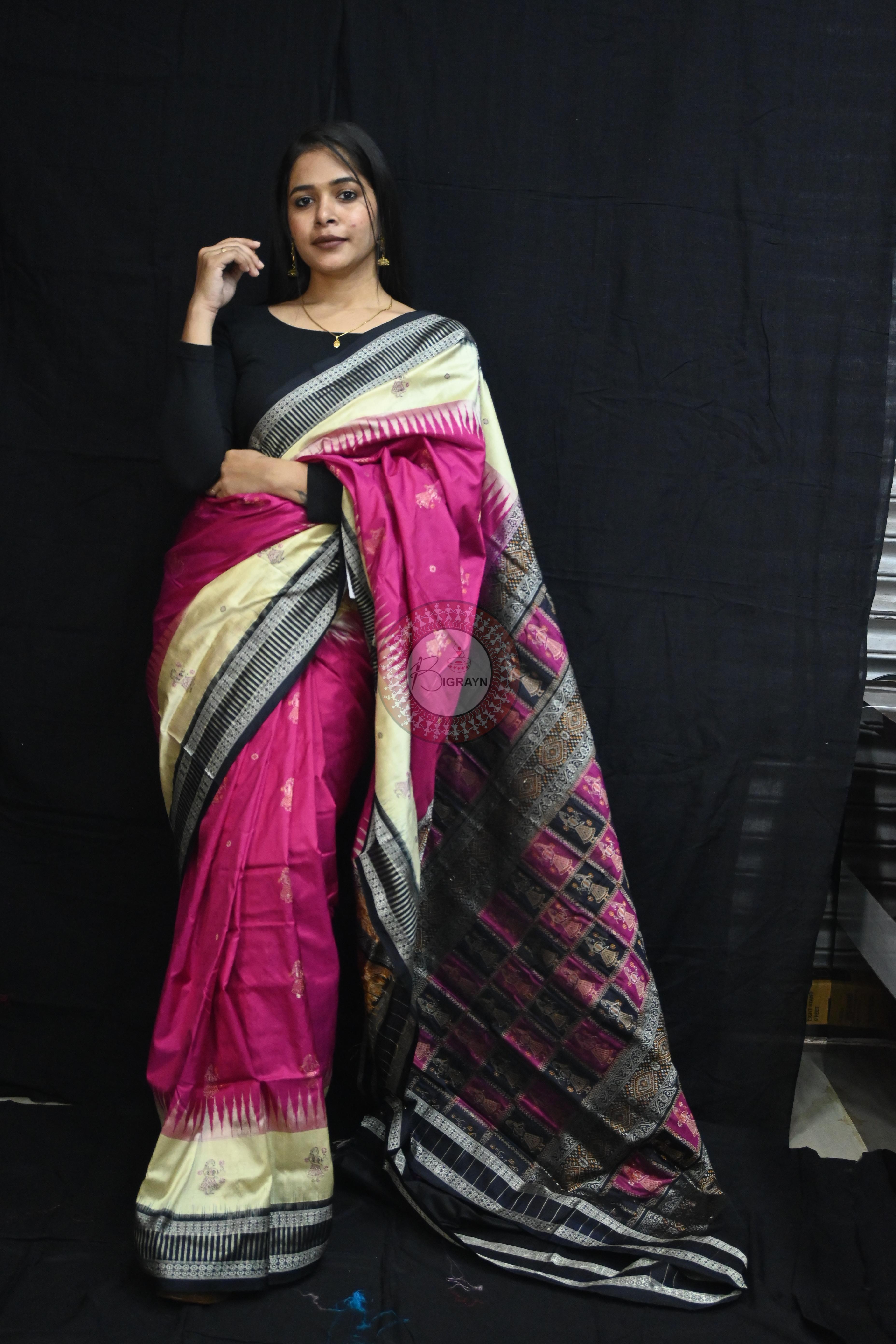 Magenta Cream Doll Kathifera Bomkai Silk Saree
