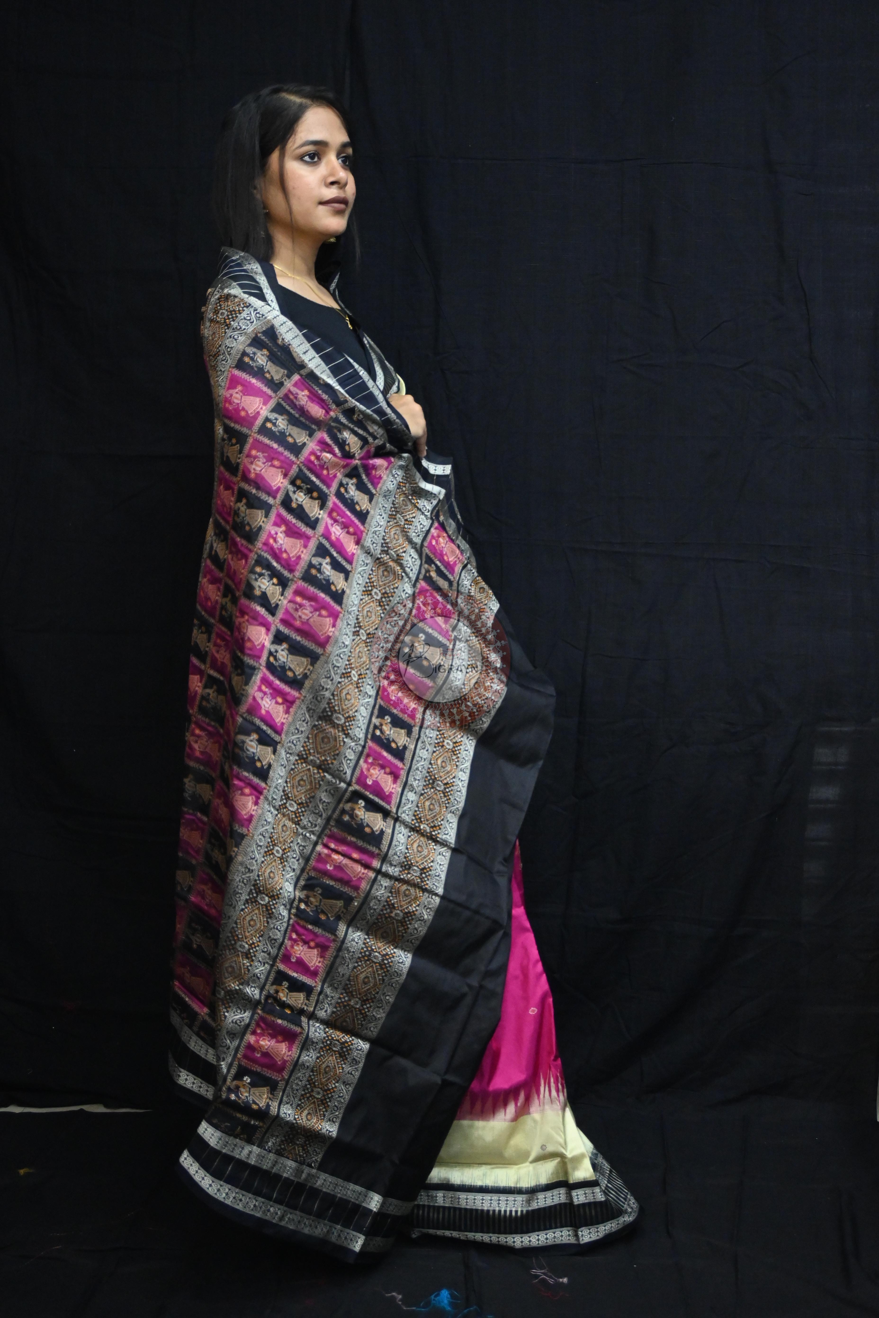Magenta Cream Doll Kathifera Bomkai Silk Saree