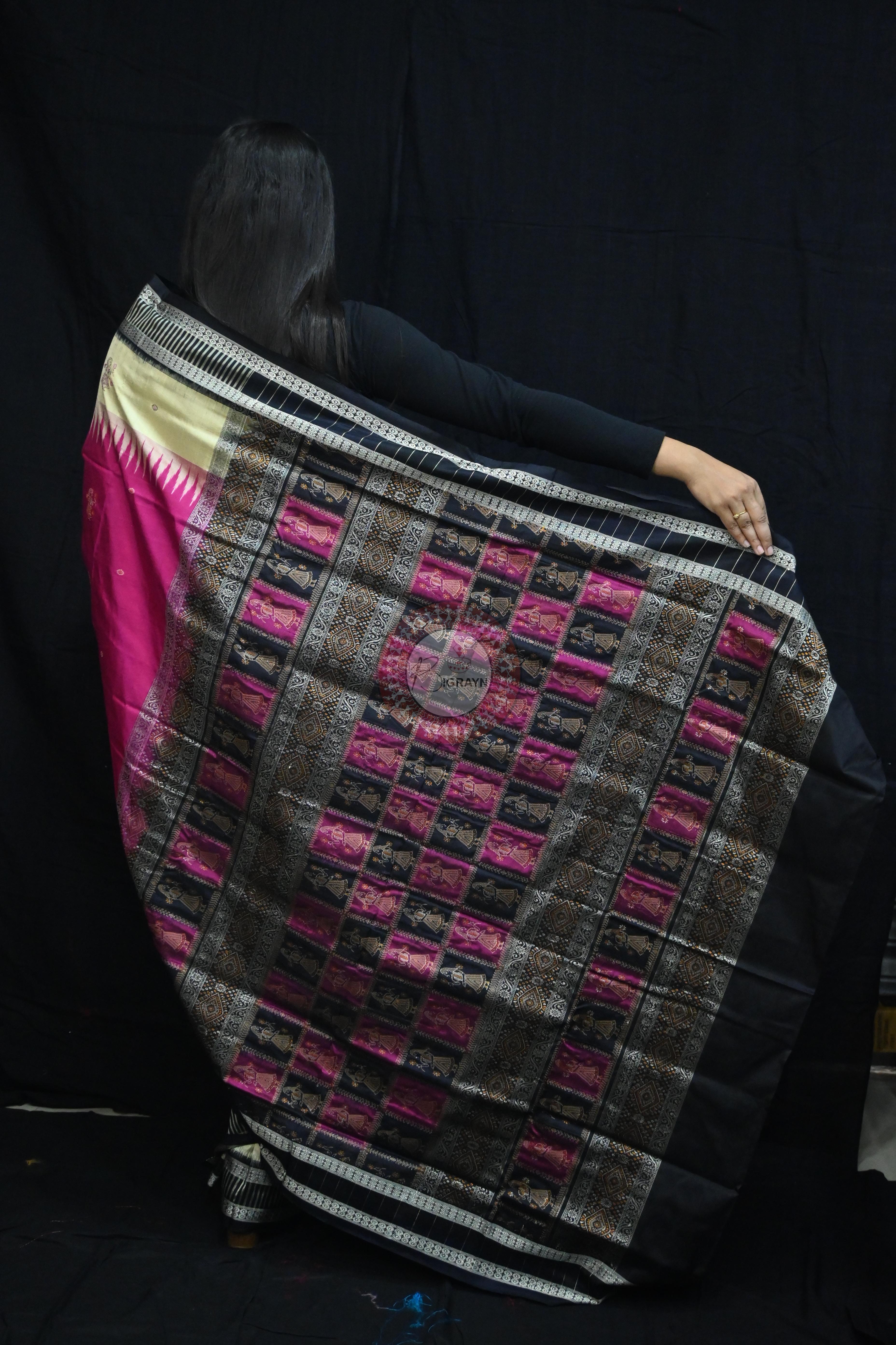 Magenta Cream Doll Kathifera Bomkai Silk Saree