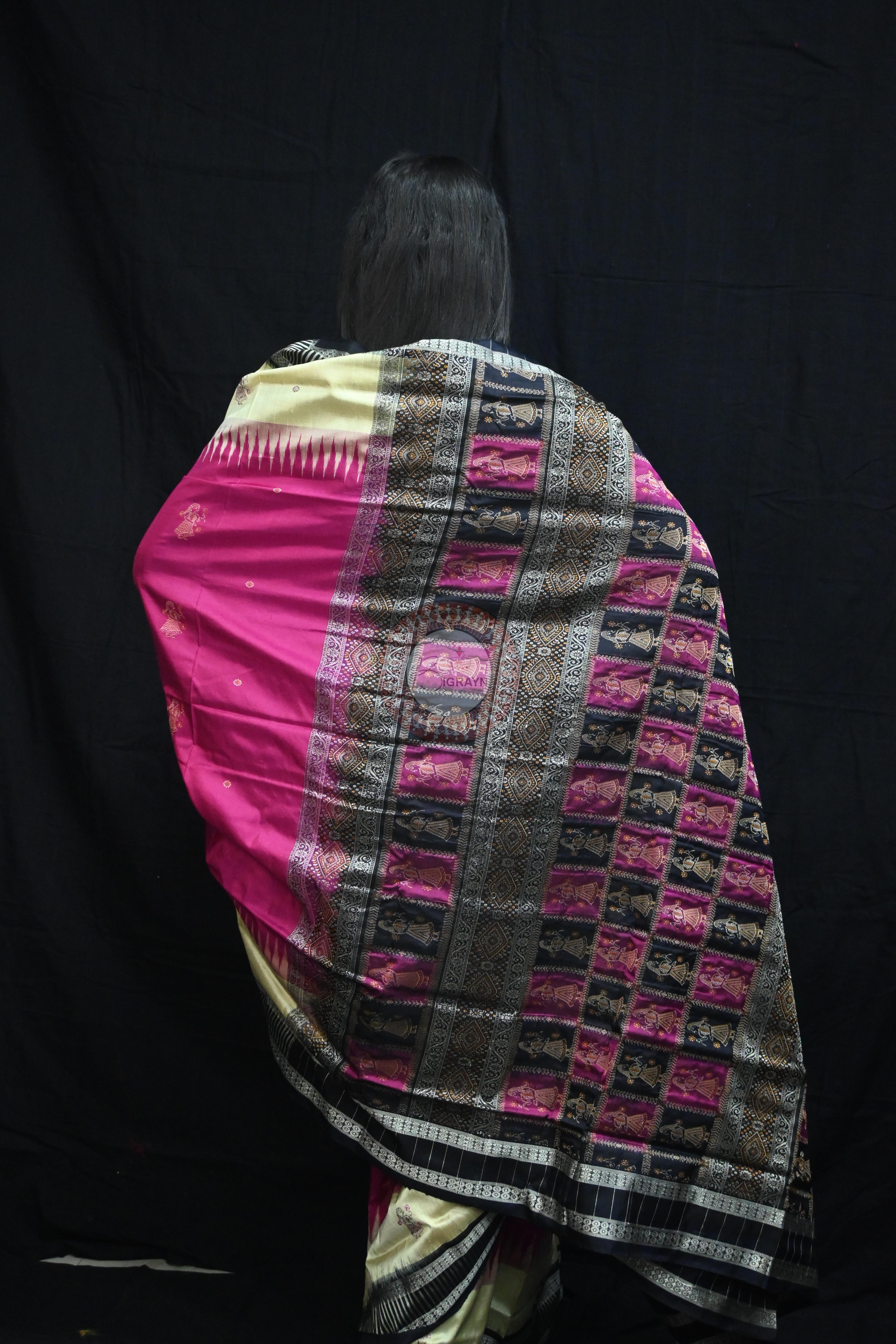 Magenta Cream Doll Kathifera Bomkai Silk Saree