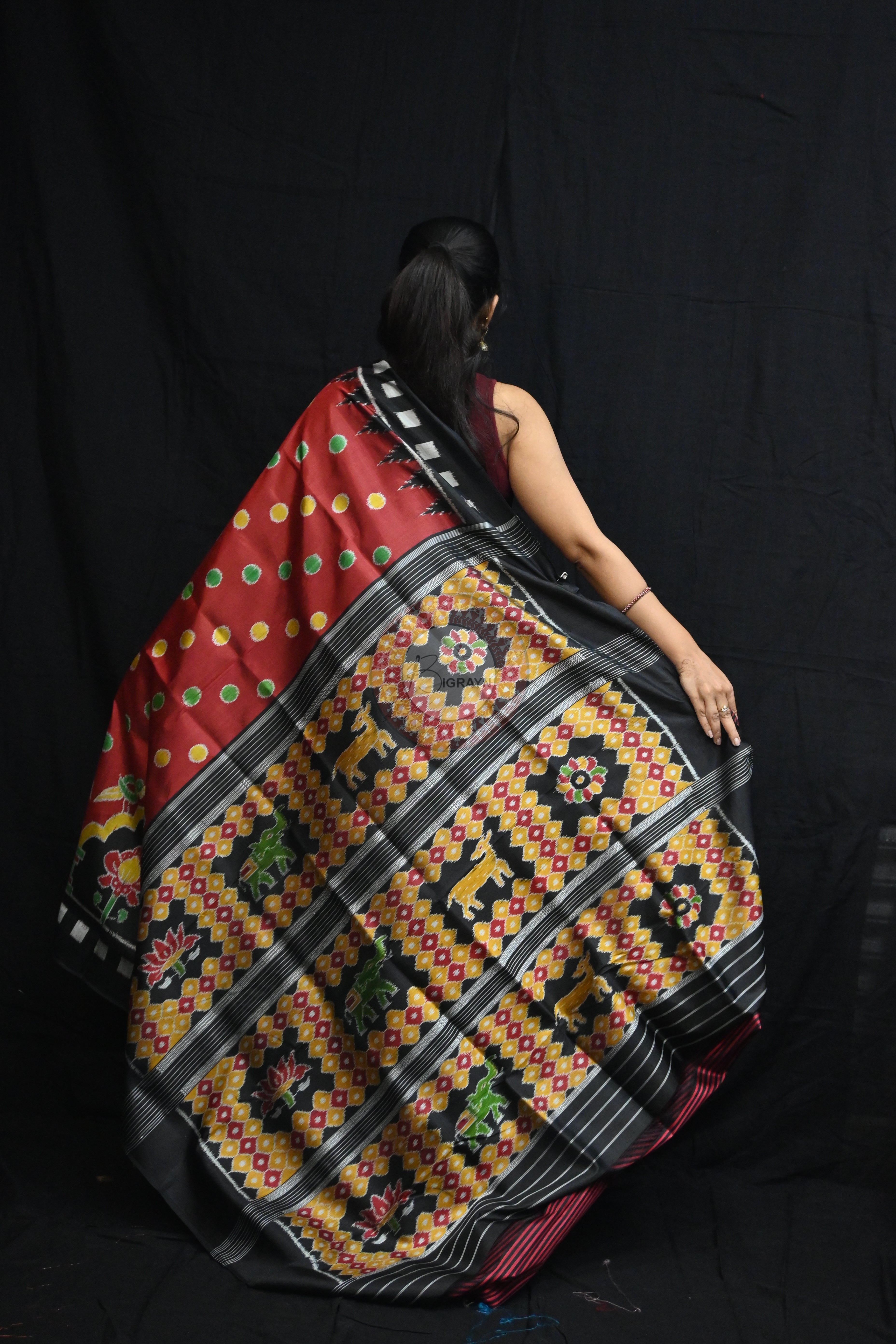 Maroon Polka Dots Flowers Mulberry Silk Saree
