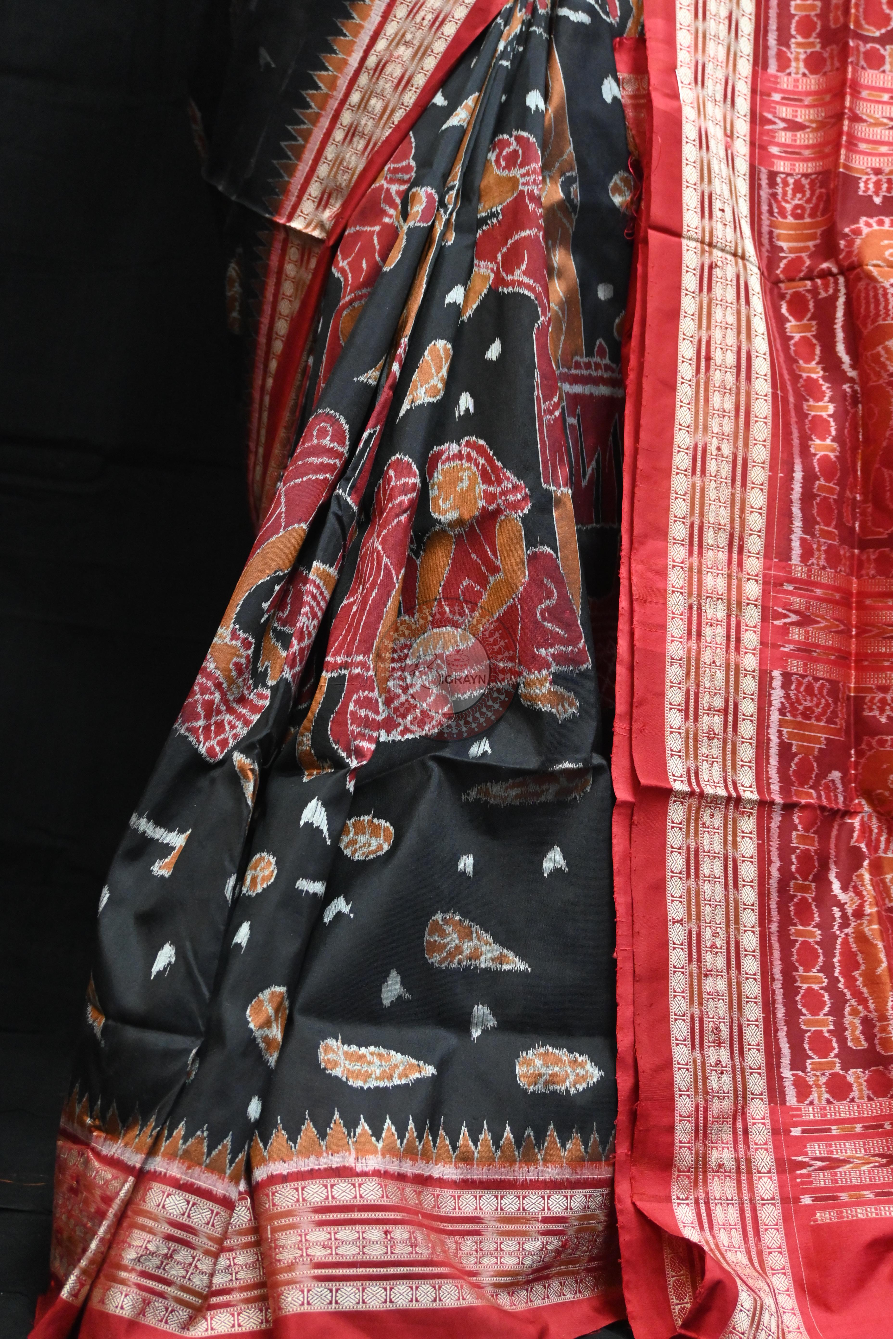 Black Mahula Benta Sambalpuri Silk Saree