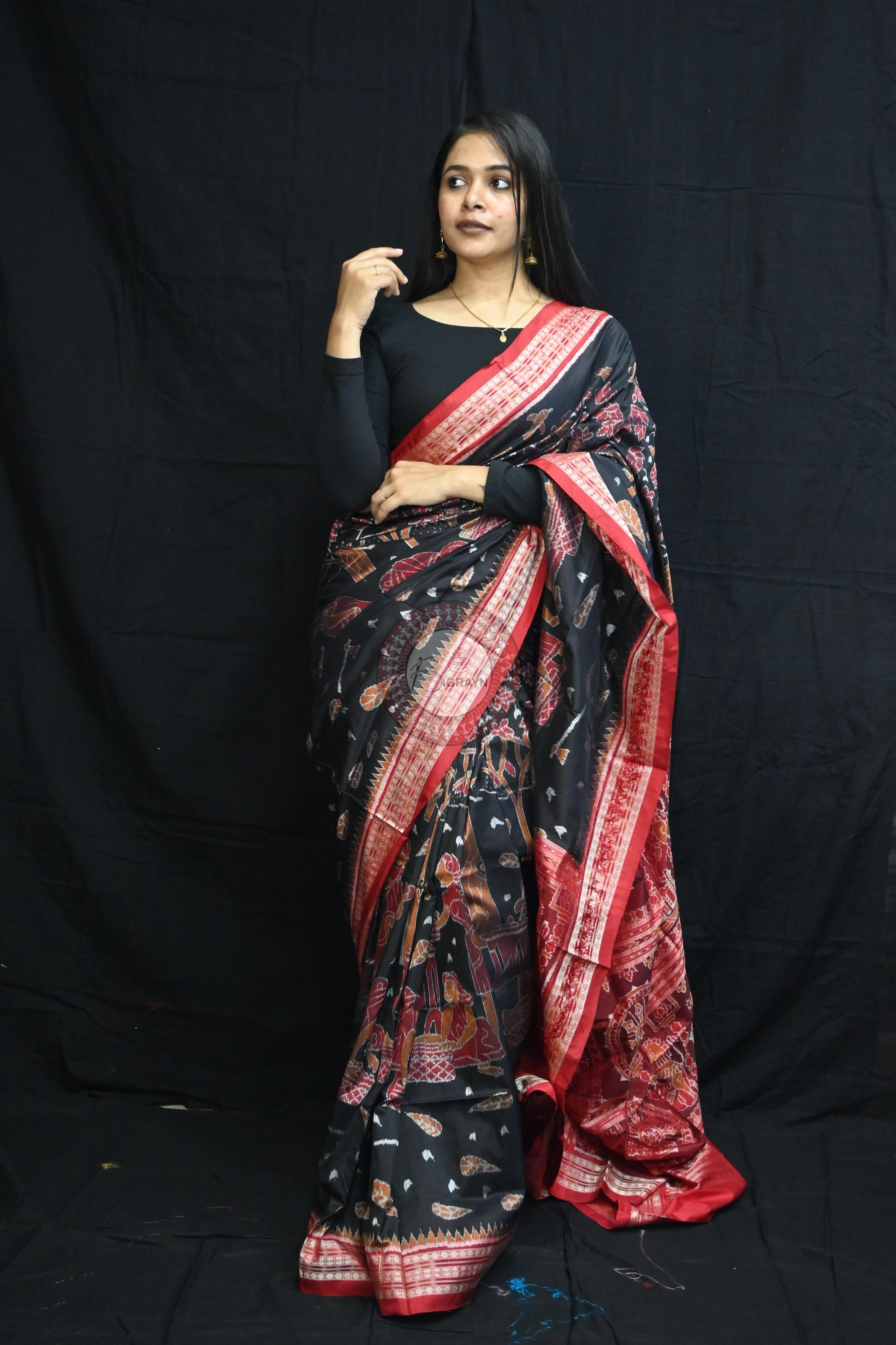 Black Mahula Benta Sambalpuri Silk Saree