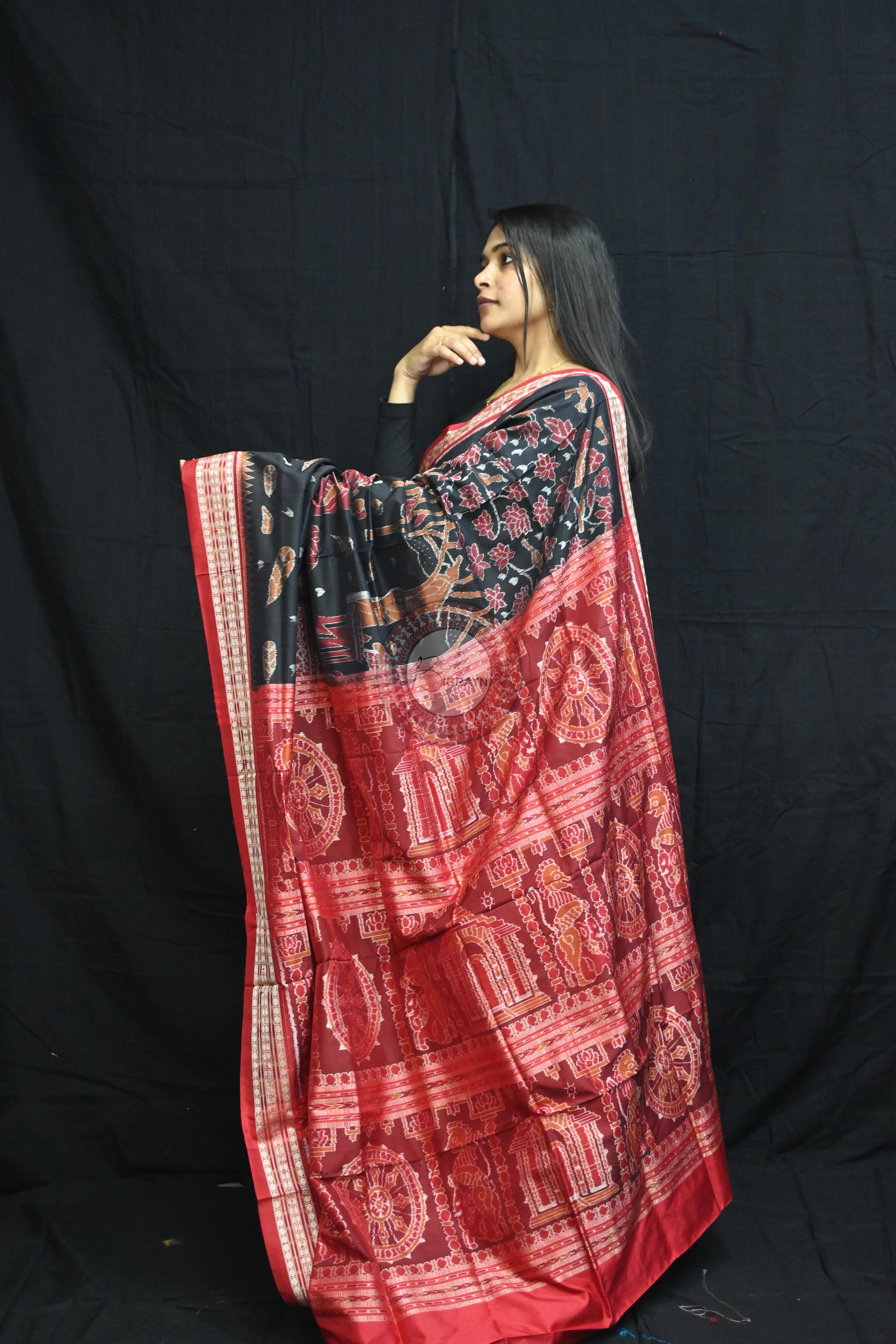 Black Mahula Benta Sambalpuri Silk Saree