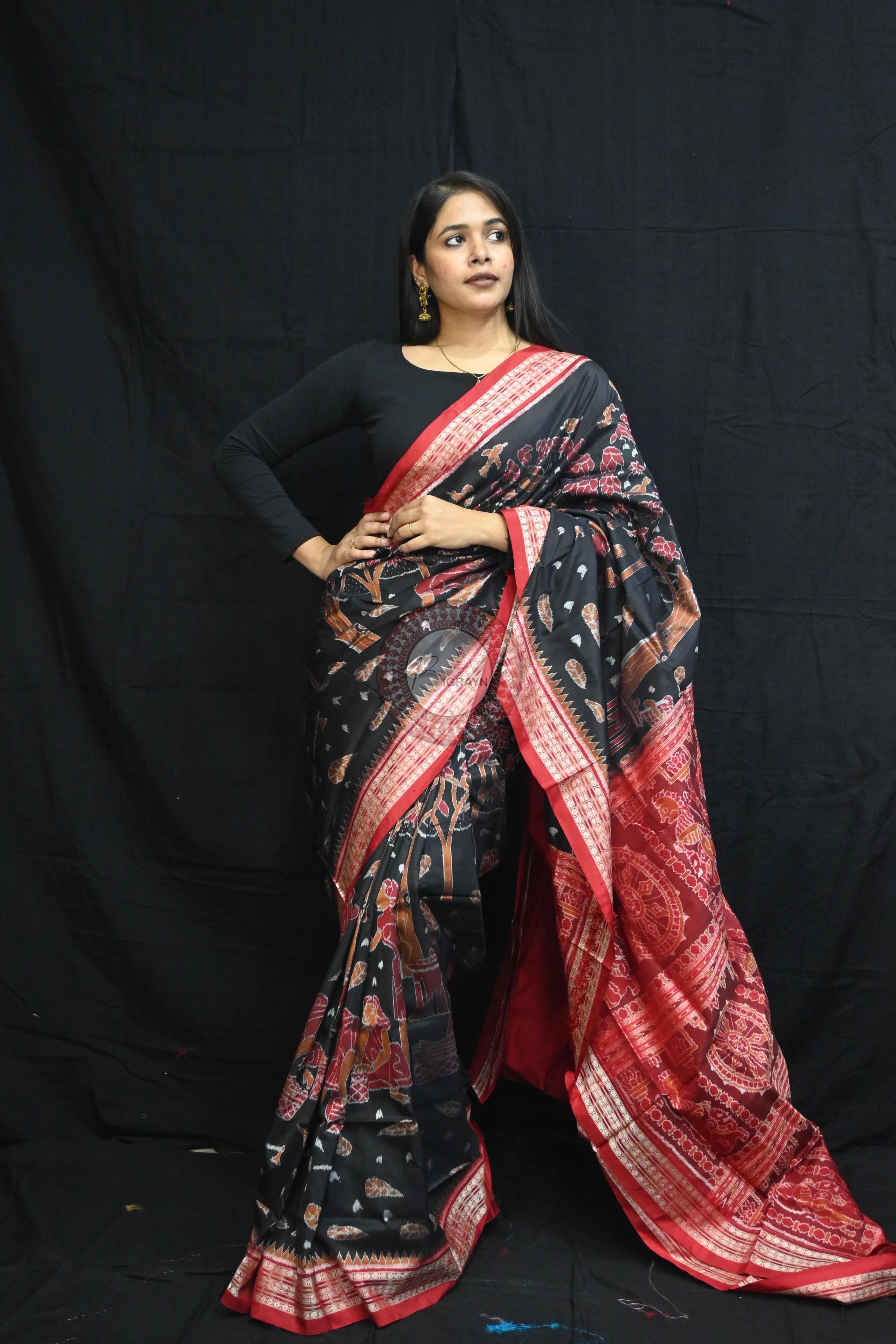 Black Mahula Benta Sambalpuri Silk Saree
