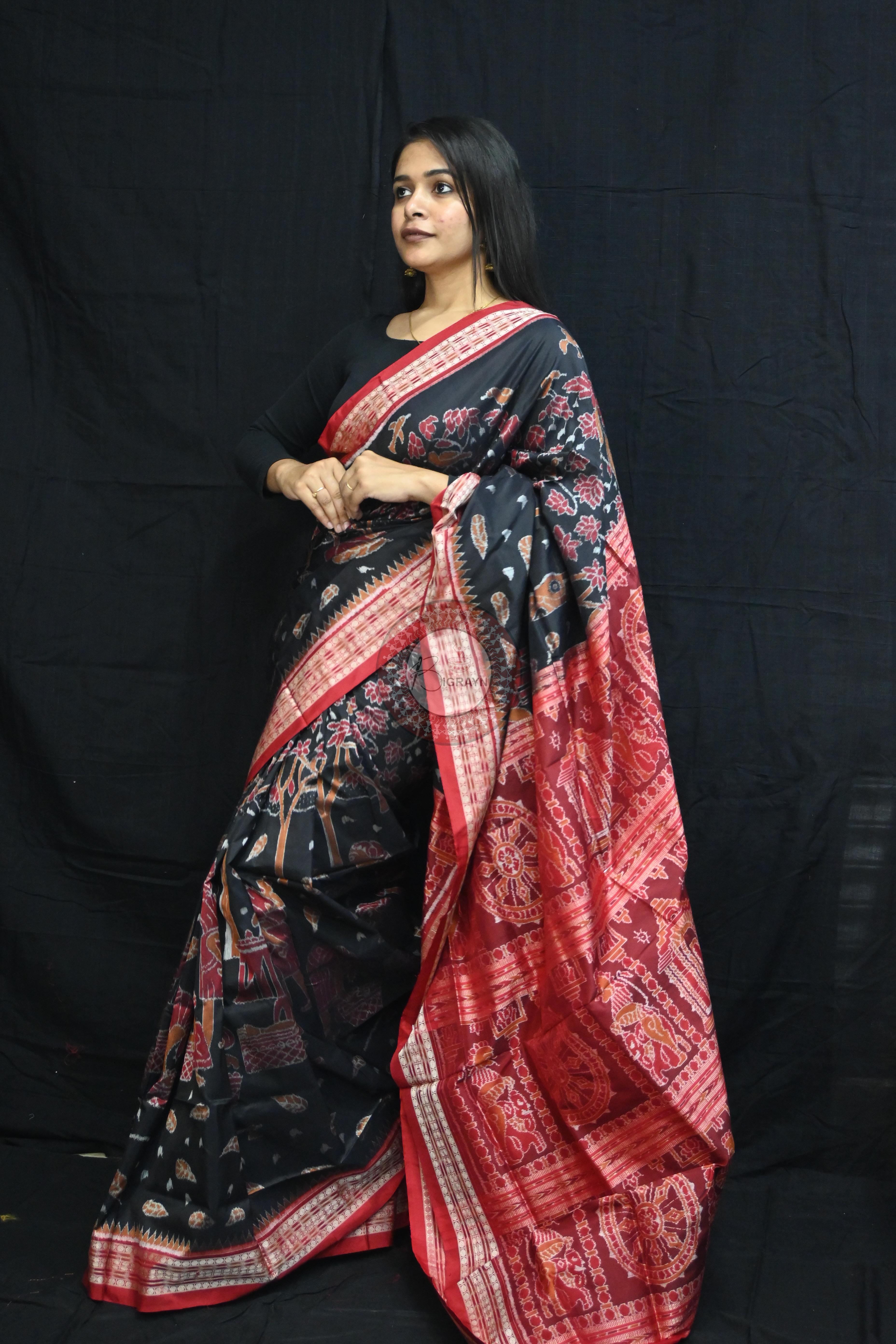 Black Mahula Benta Sambalpuri Silk Saree