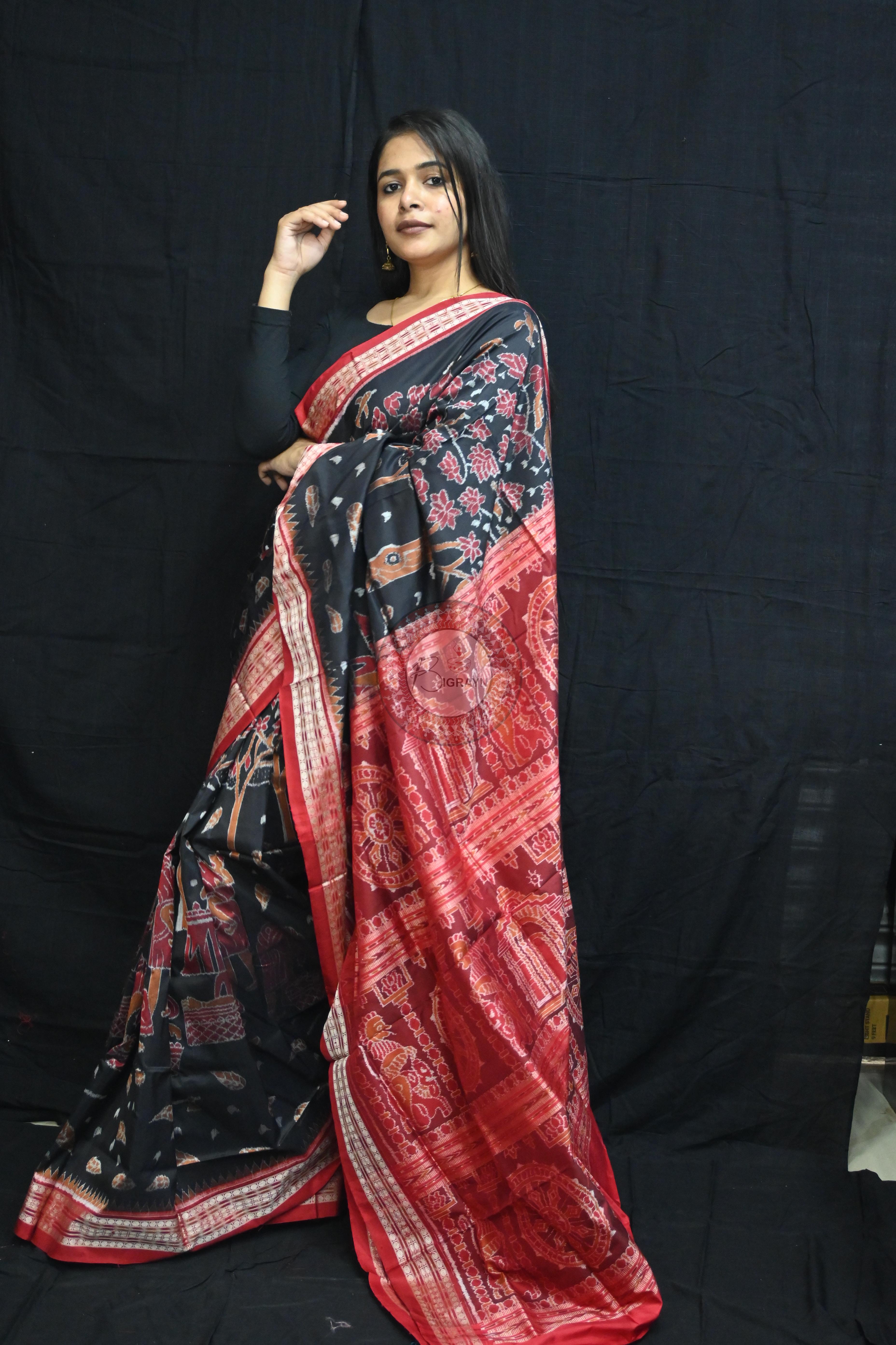 Black Mahula Benta Sambalpuri Silk Saree