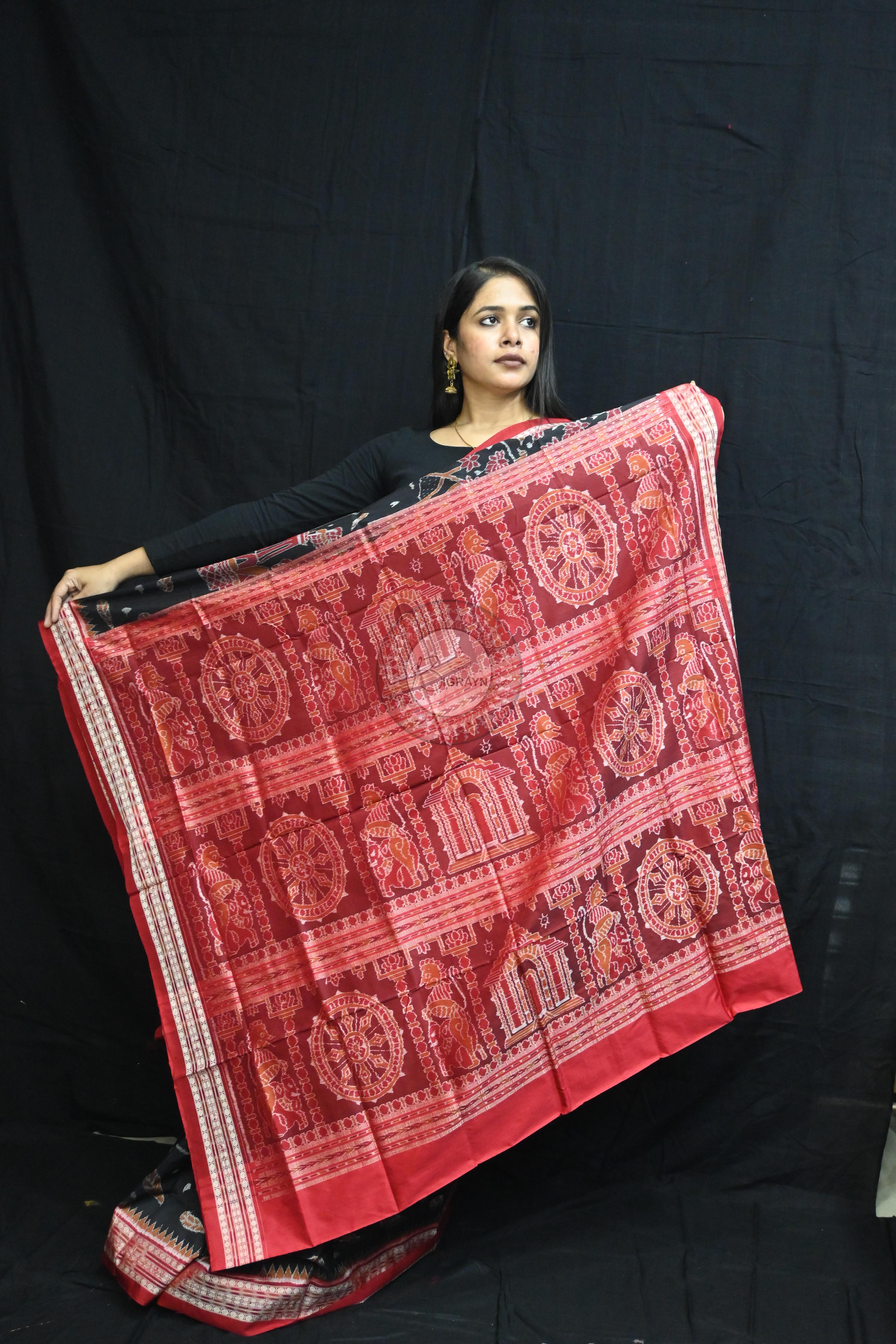 Black Mahula Benta Sambalpuri Silk Saree