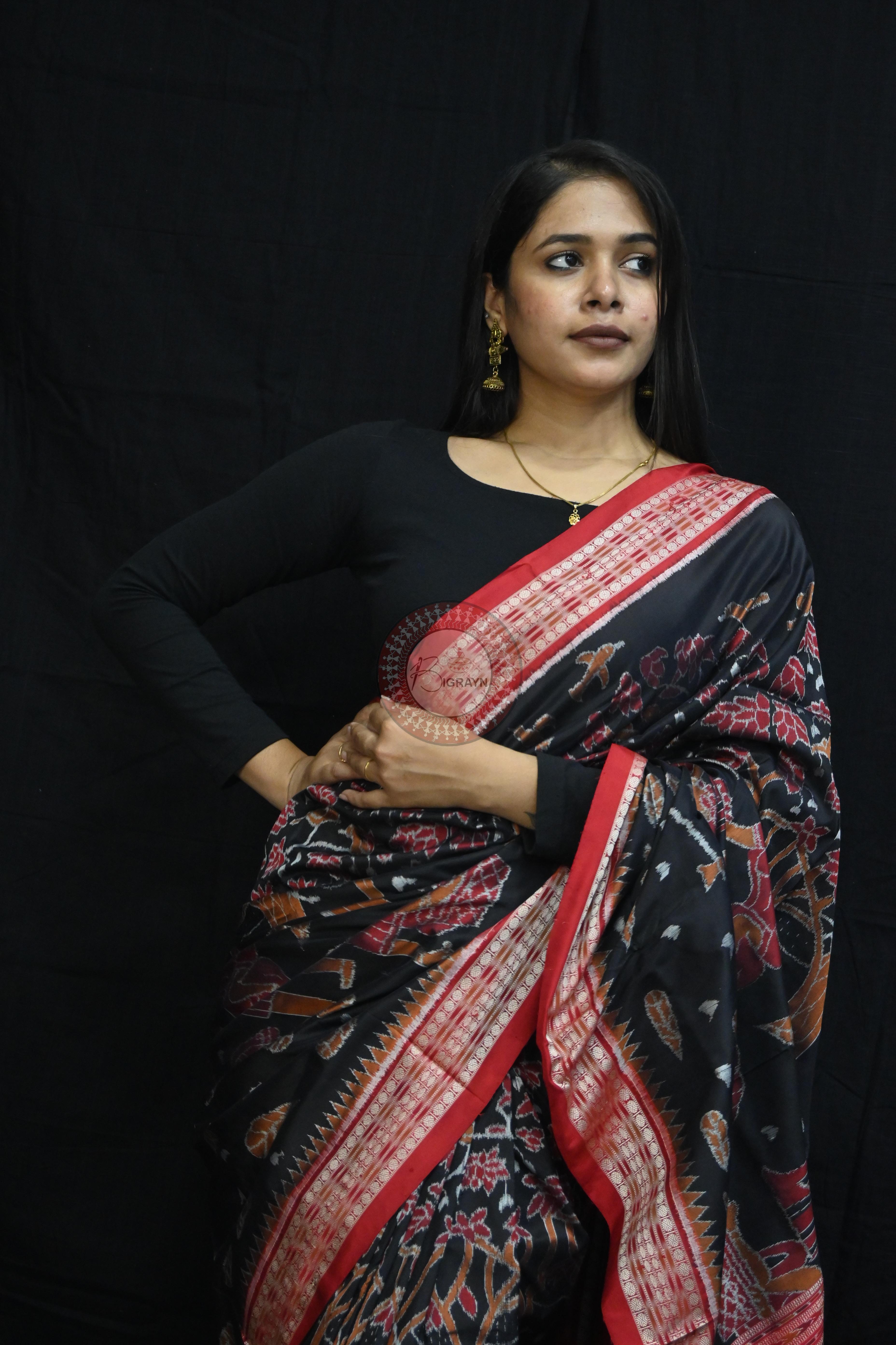 Black Mahula Benta Sambalpuri Silk Saree