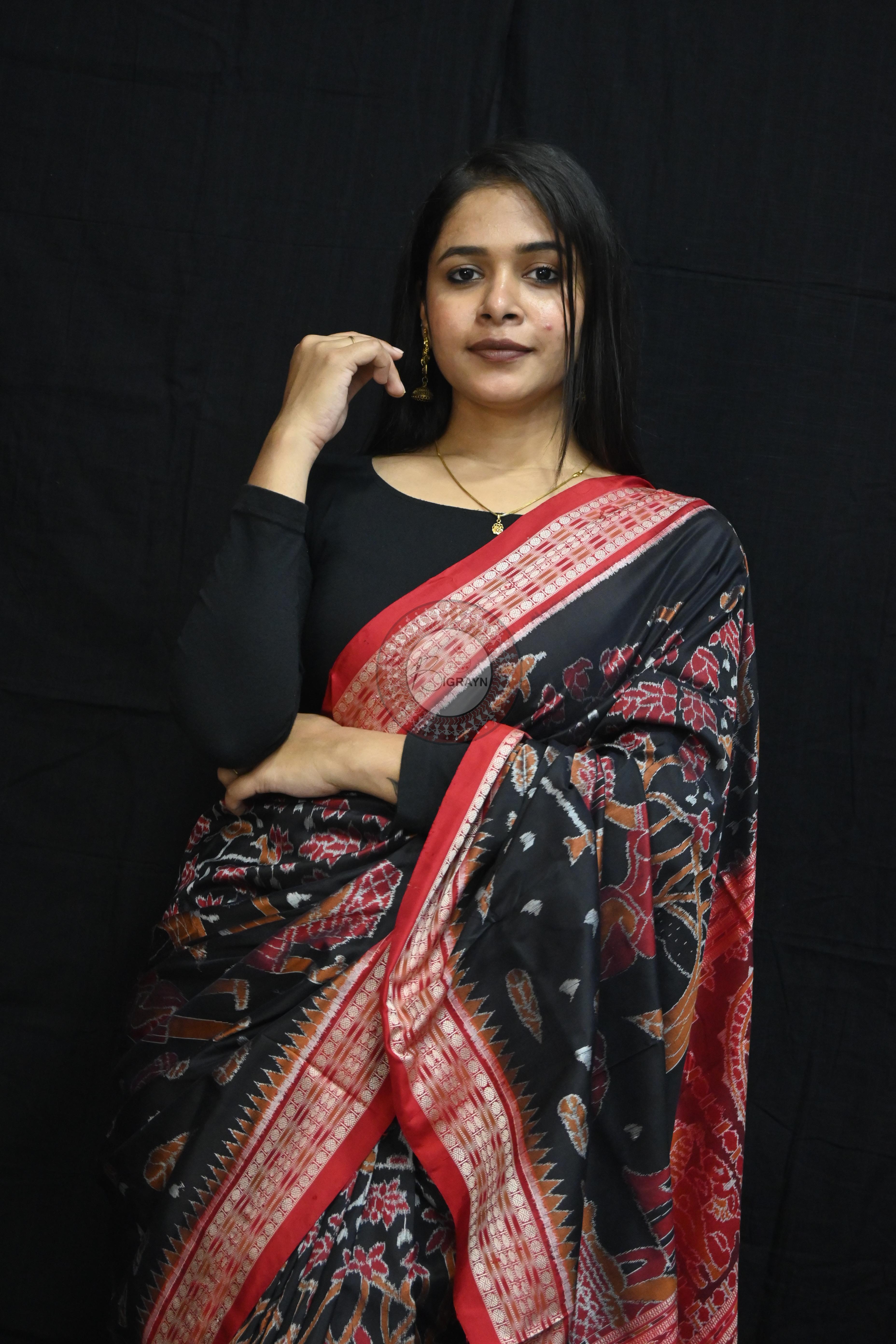 Black Mahula Benta Sambalpuri Silk Saree