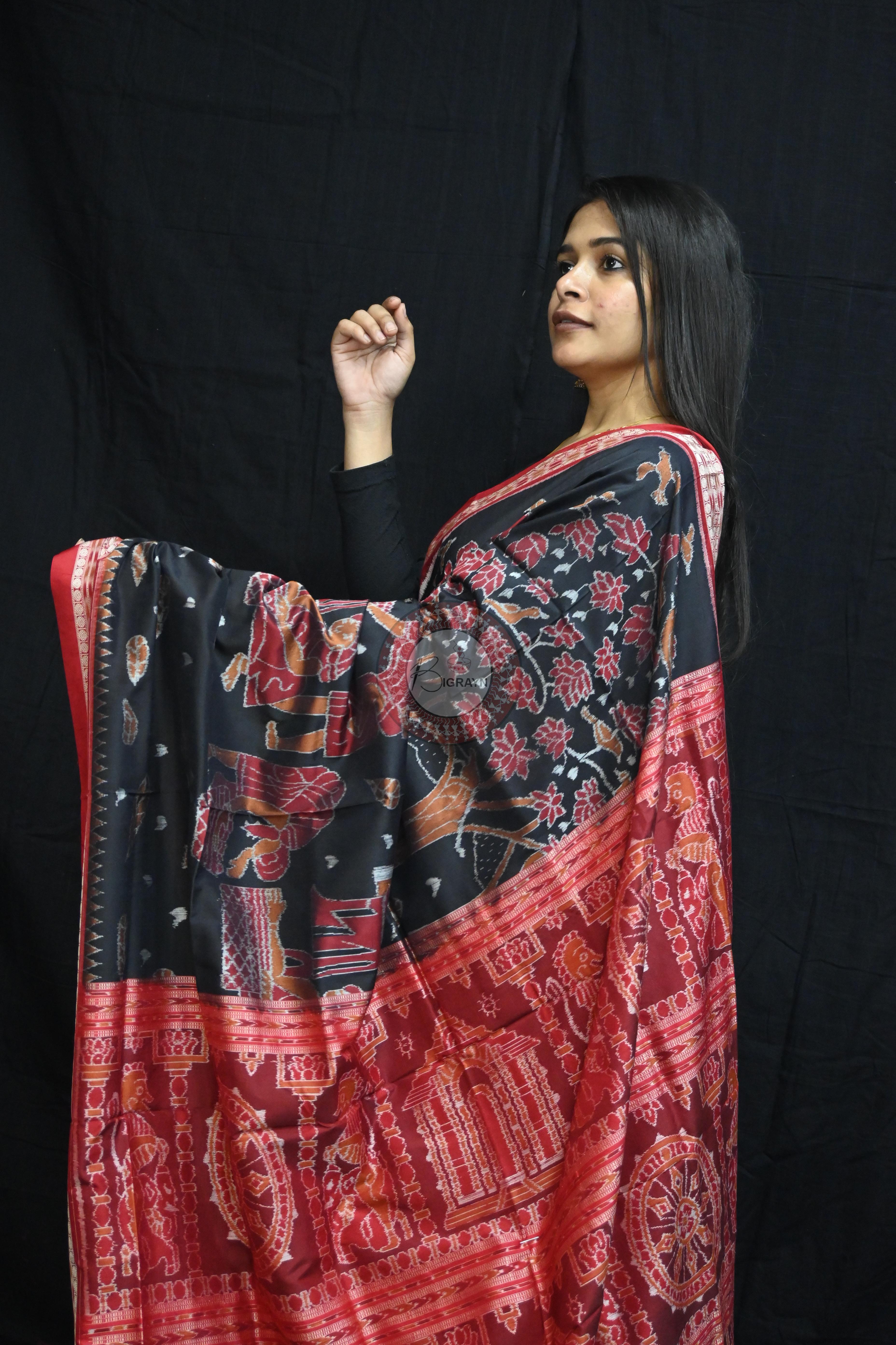 Black Mahula Benta Sambalpuri Silk Saree