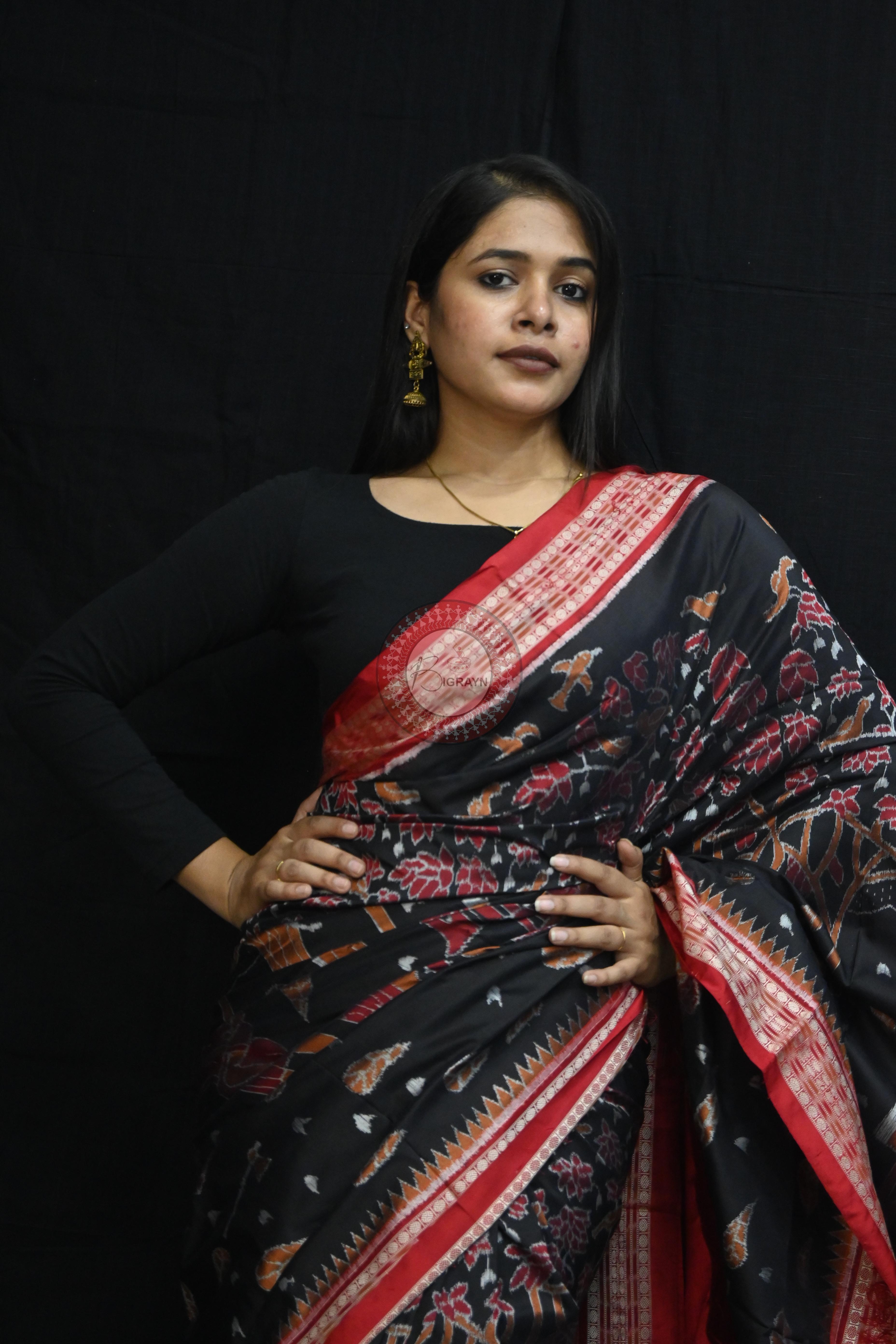 Black Mahula Benta Sambalpuri Silk Saree