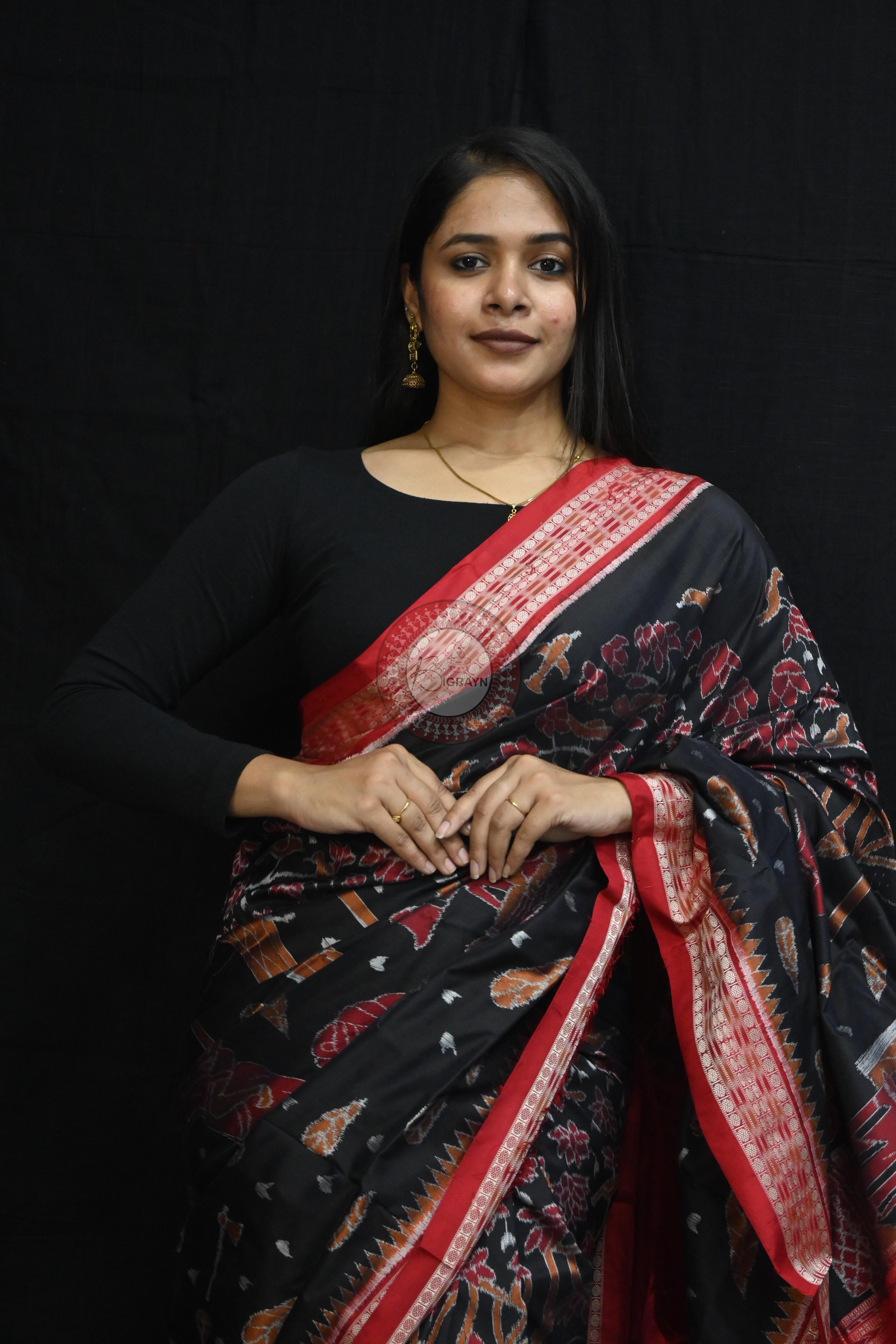 Black Mahula Benta Sambalpuri Silk Saree