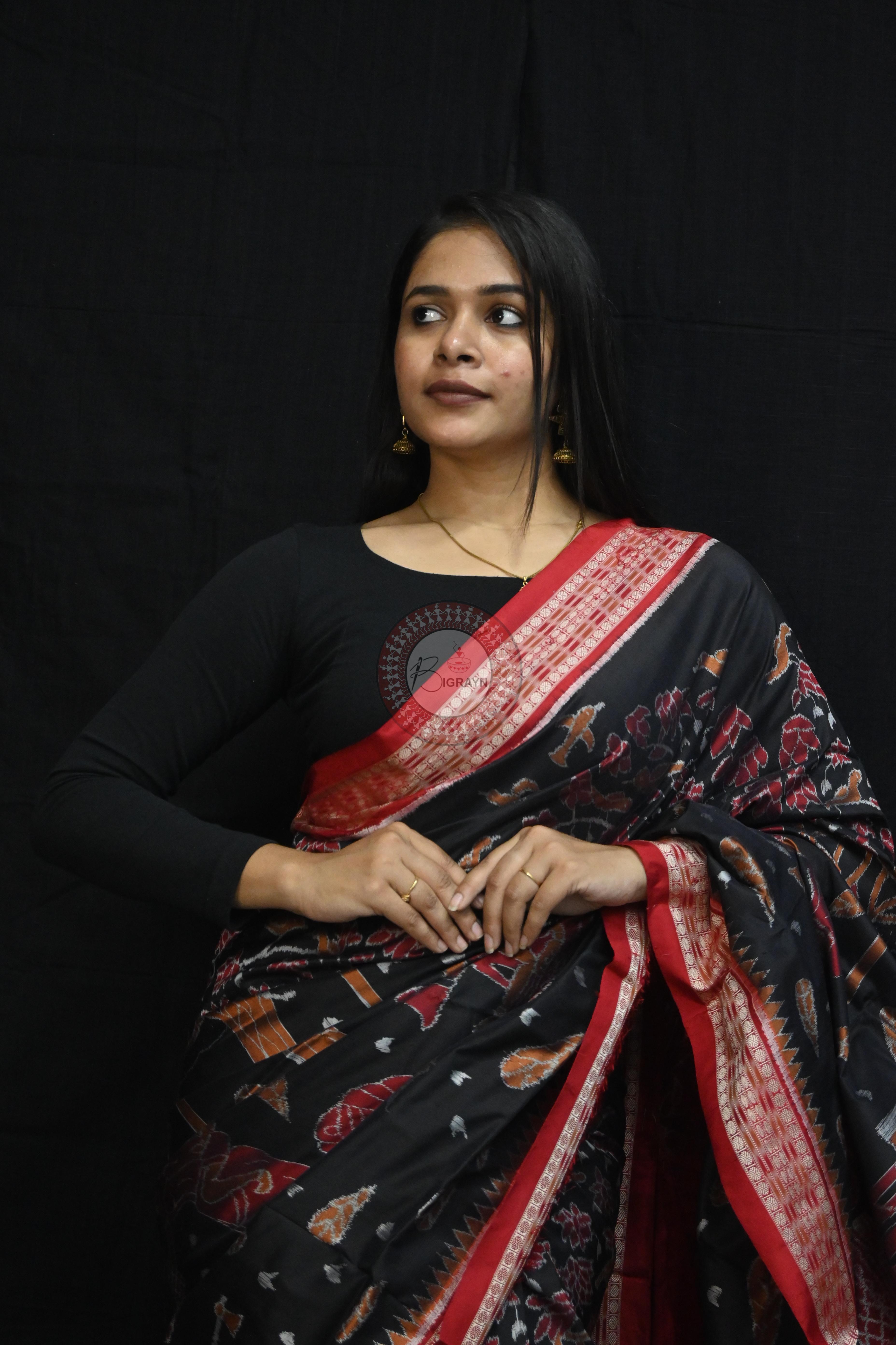 Black Mahula Benta Sambalpuri Silk Saree