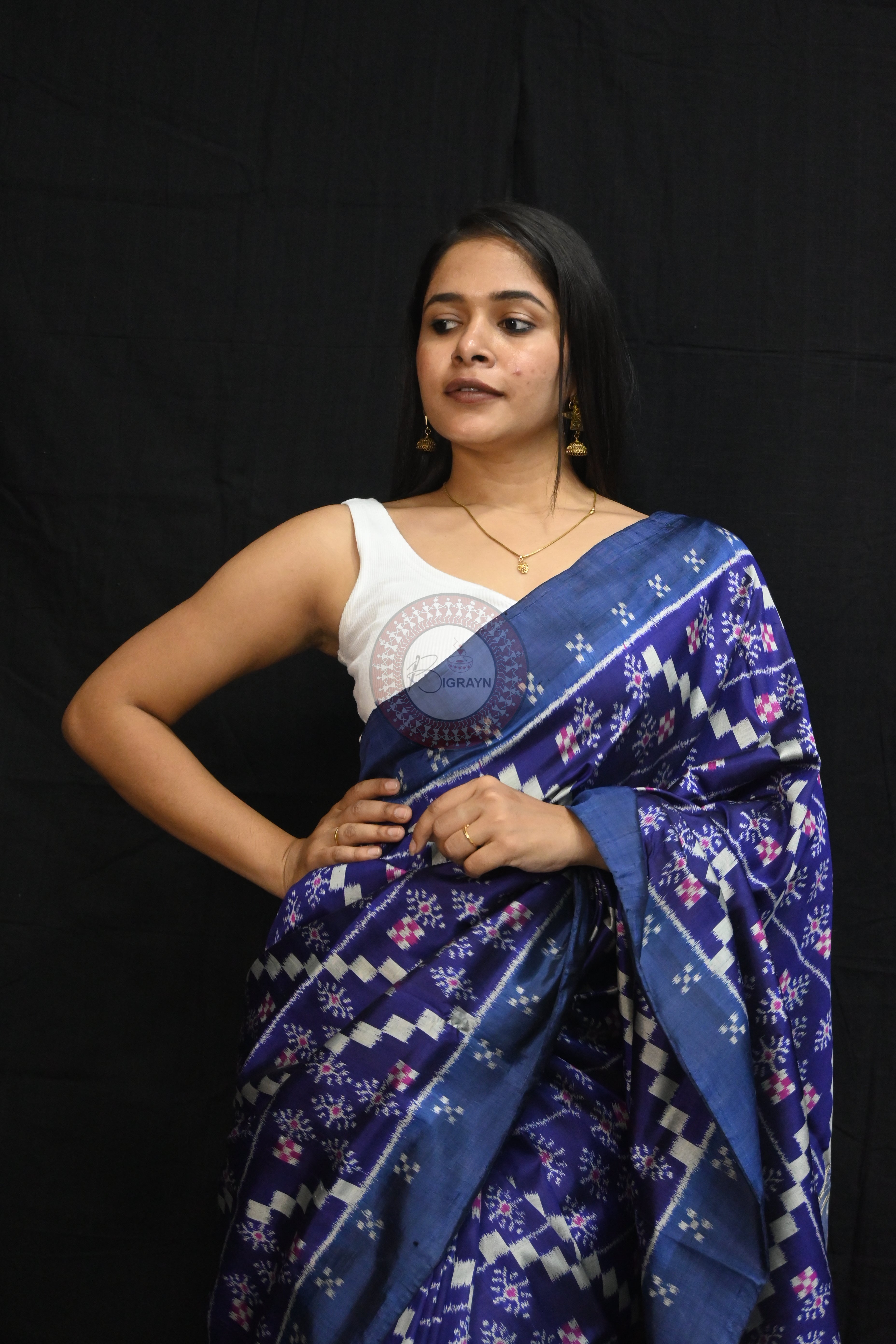 Blue 10D Pasapali Flowers Ducks Lotus Anchal Mulberry Silk Saree