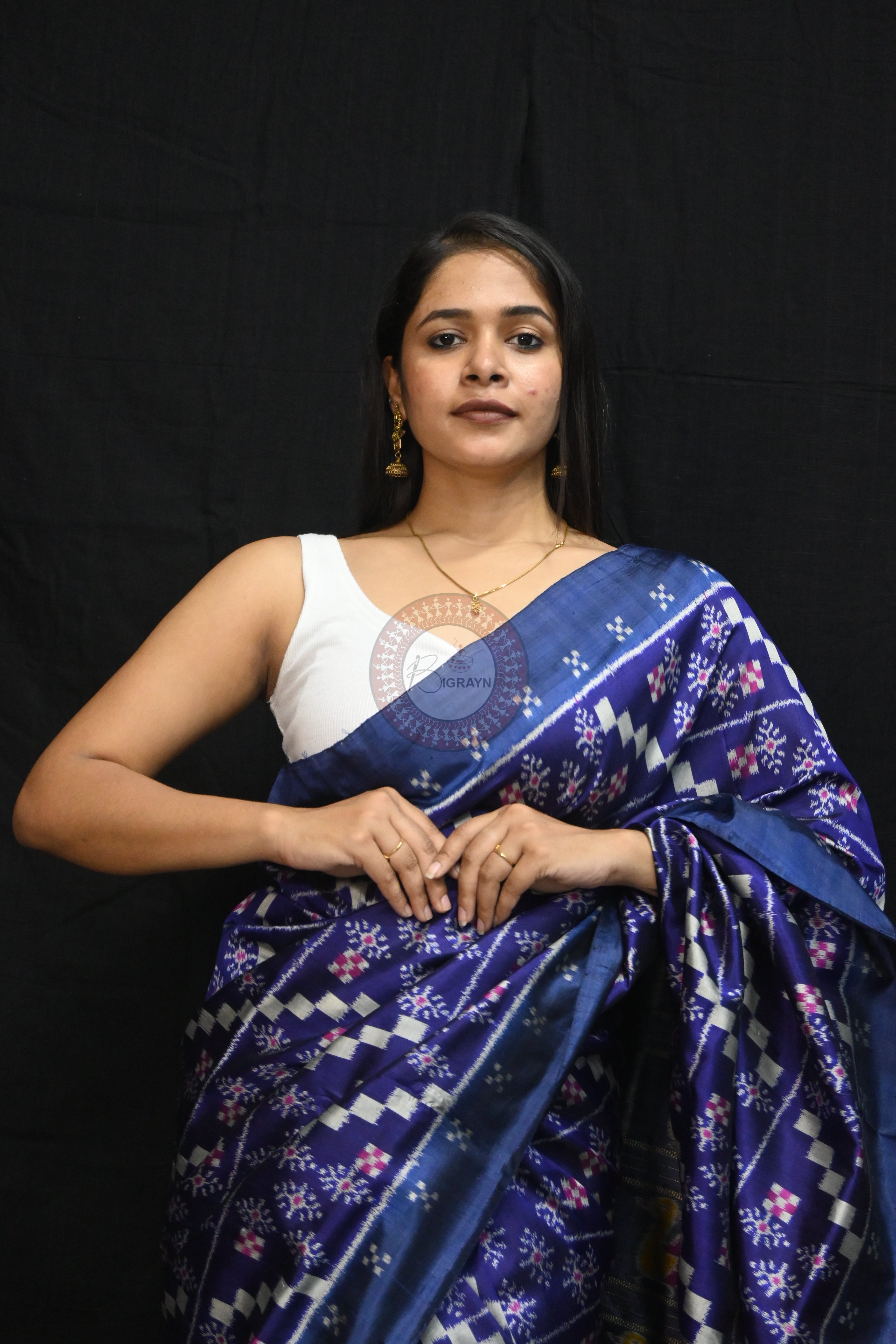 Blue 10D Pasapali Flowers Ducks Lotus Anchal Mulberry Silk Saree