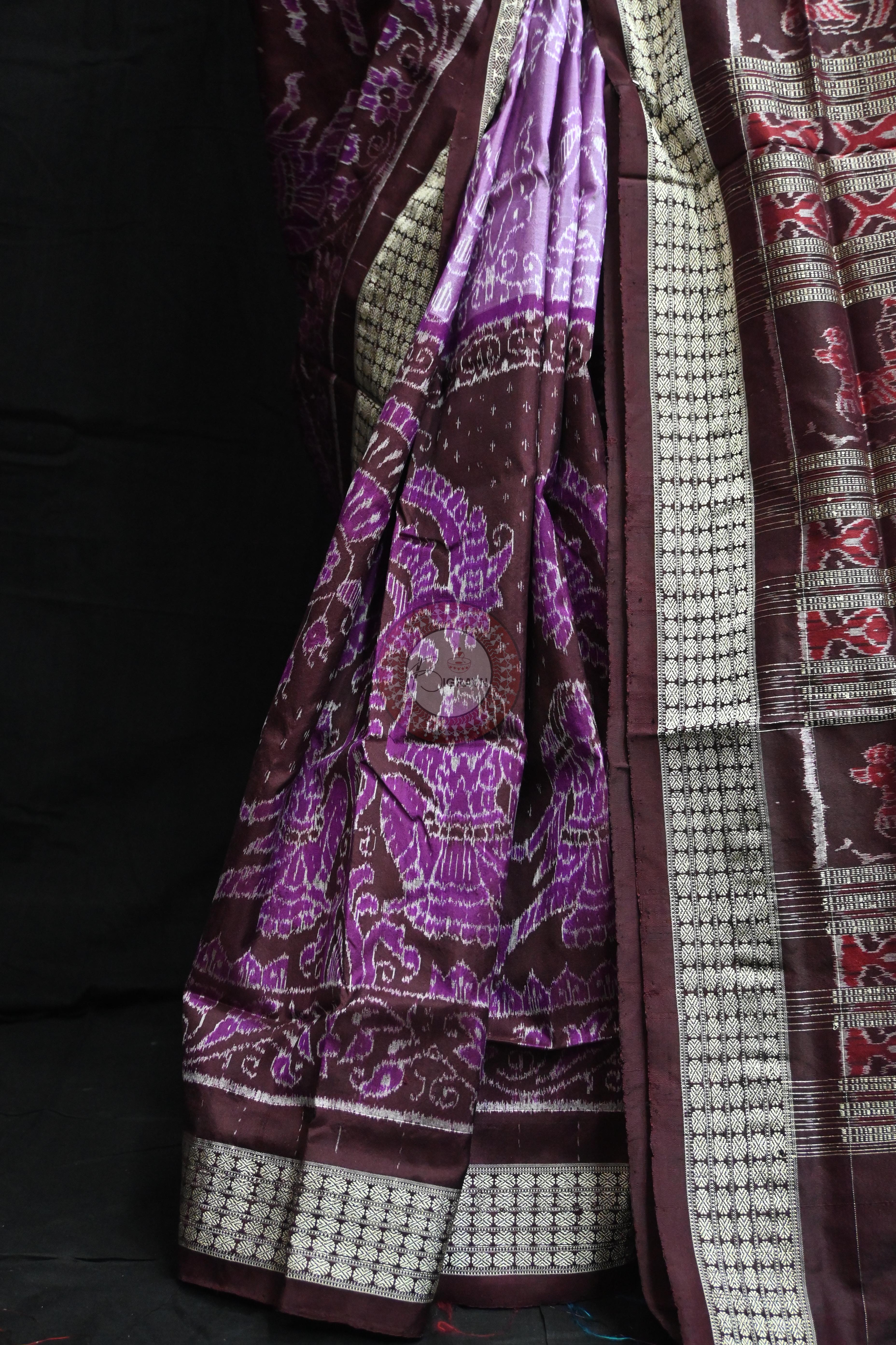 Dual Peacock Violet Maroon Sambalpuri Silk Saree
