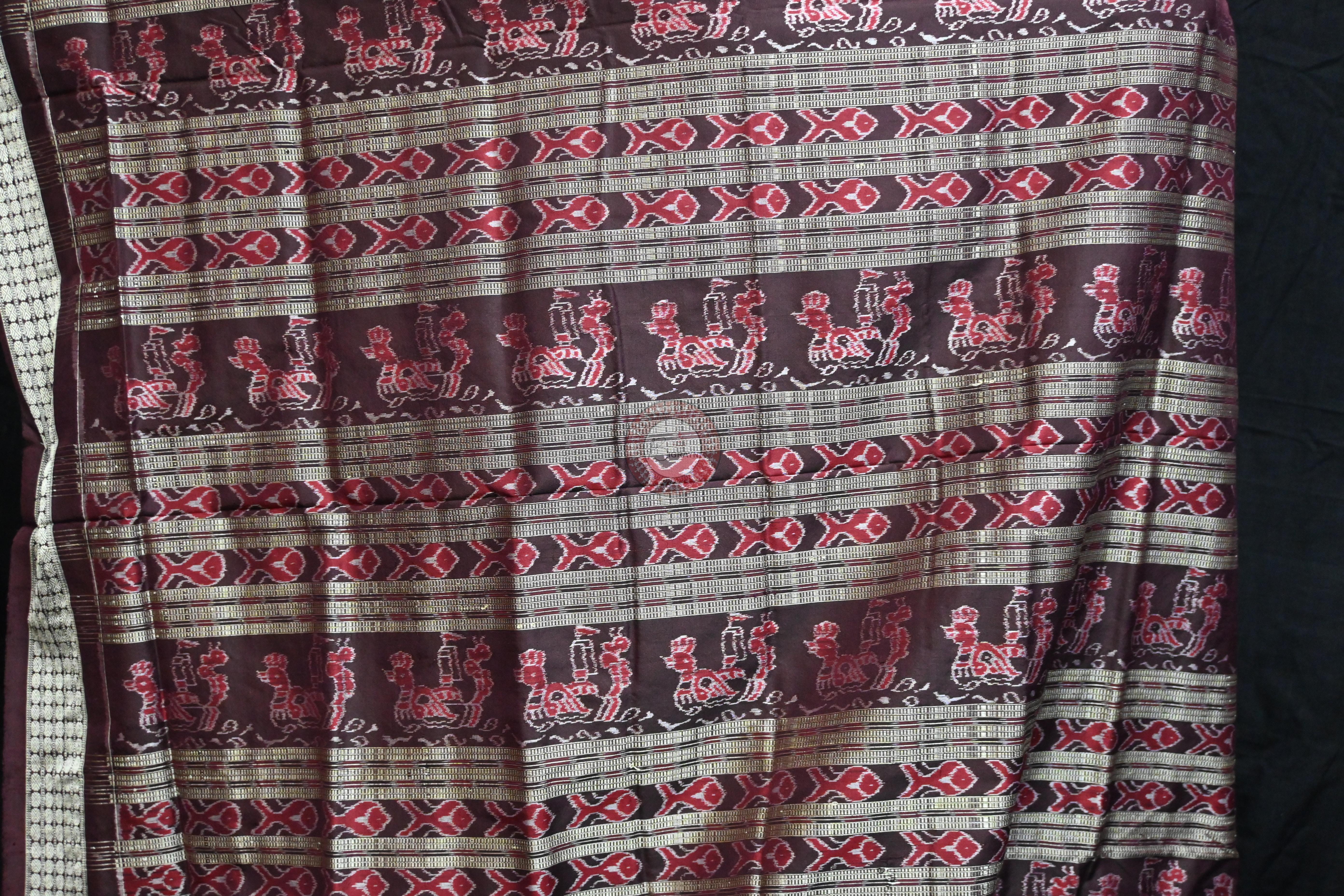 Dual Peacock Violet Maroon Sambalpuri Silk Saree
