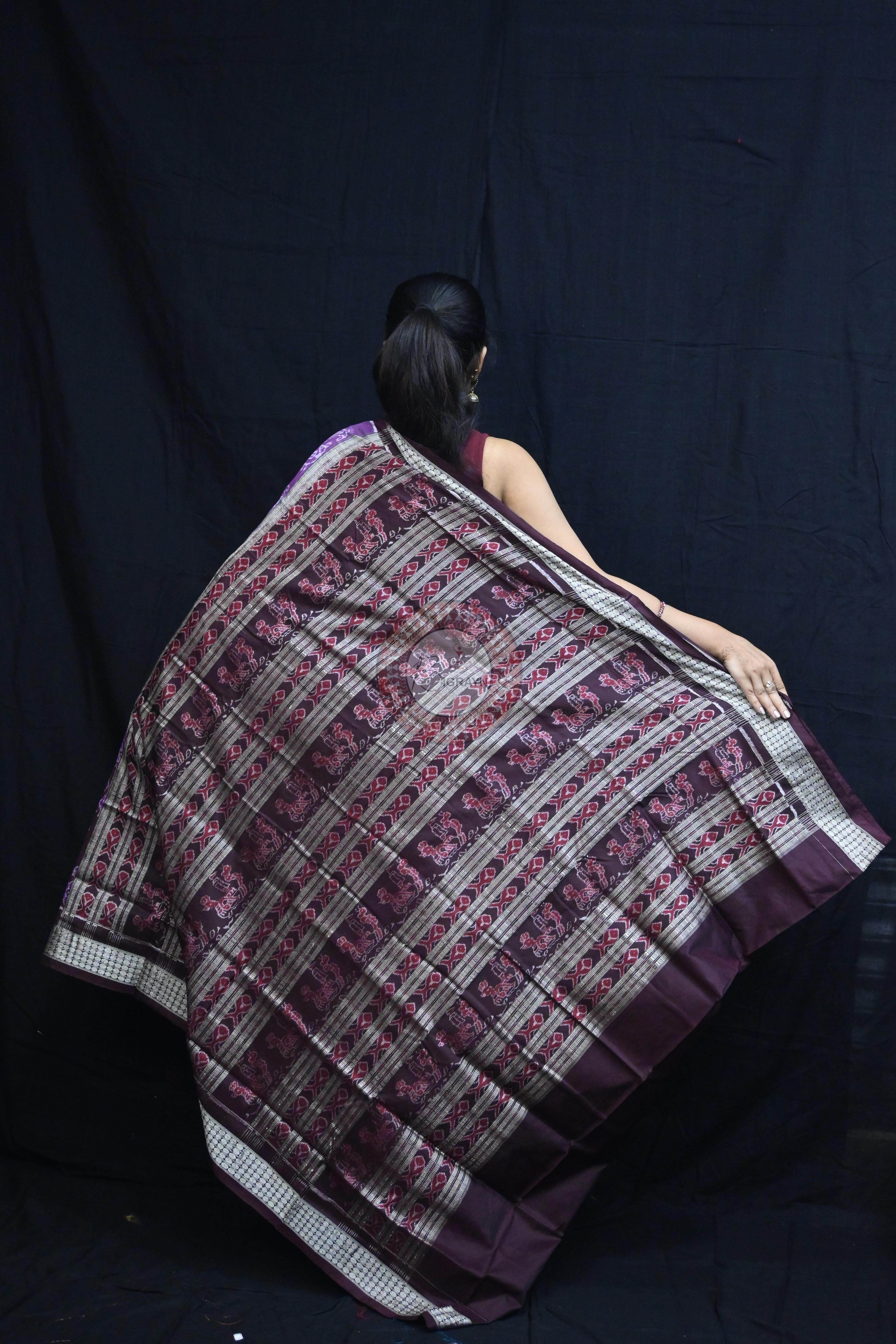 Dual Peacock Violet Maroon Sambalpuri Silk Saree