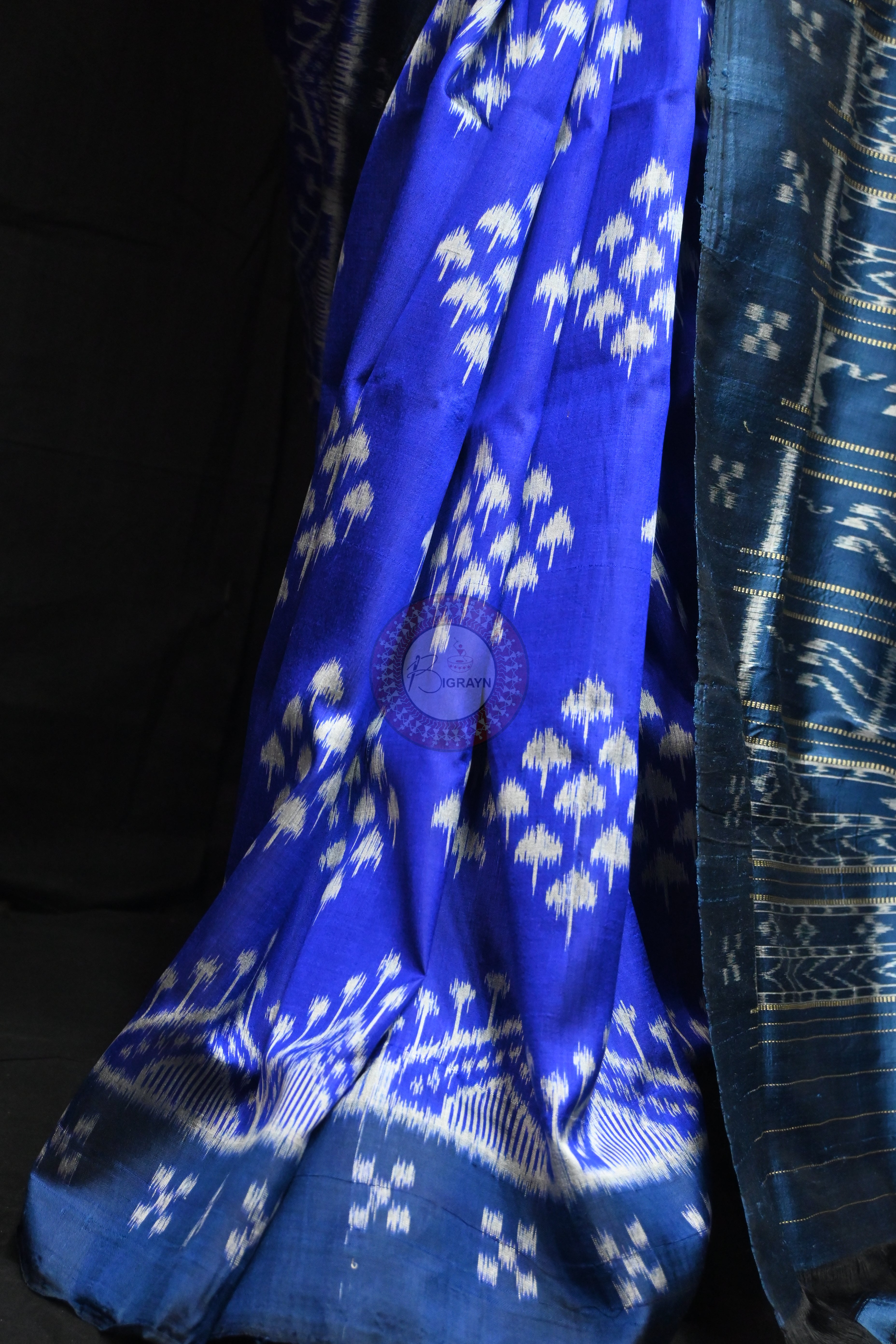 Ink Blue Mushroom Pasapali Border Mulberry Silk Saree