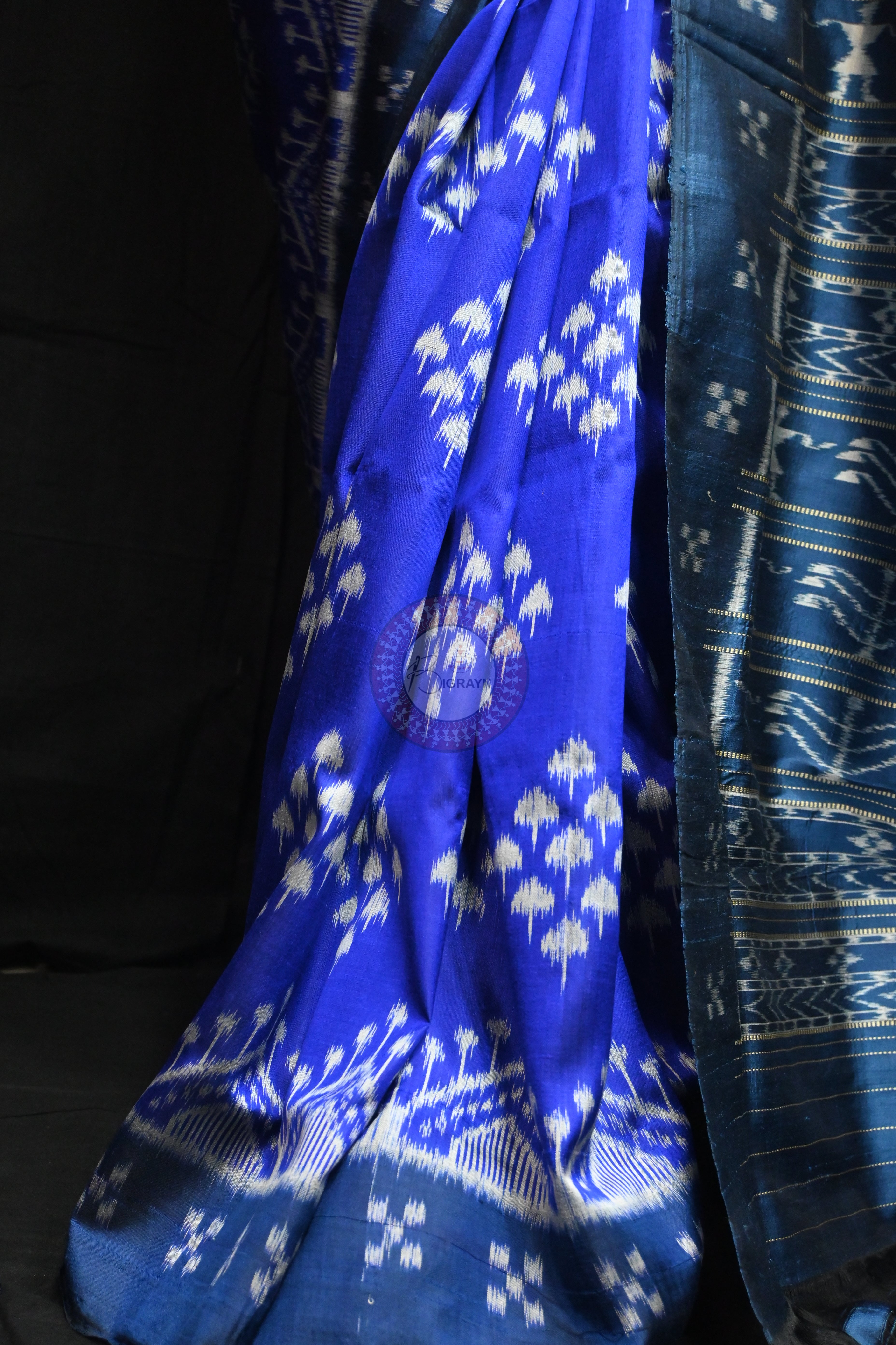 Ink Blue Mushroom Pasapali Border Mulberry Silk Saree