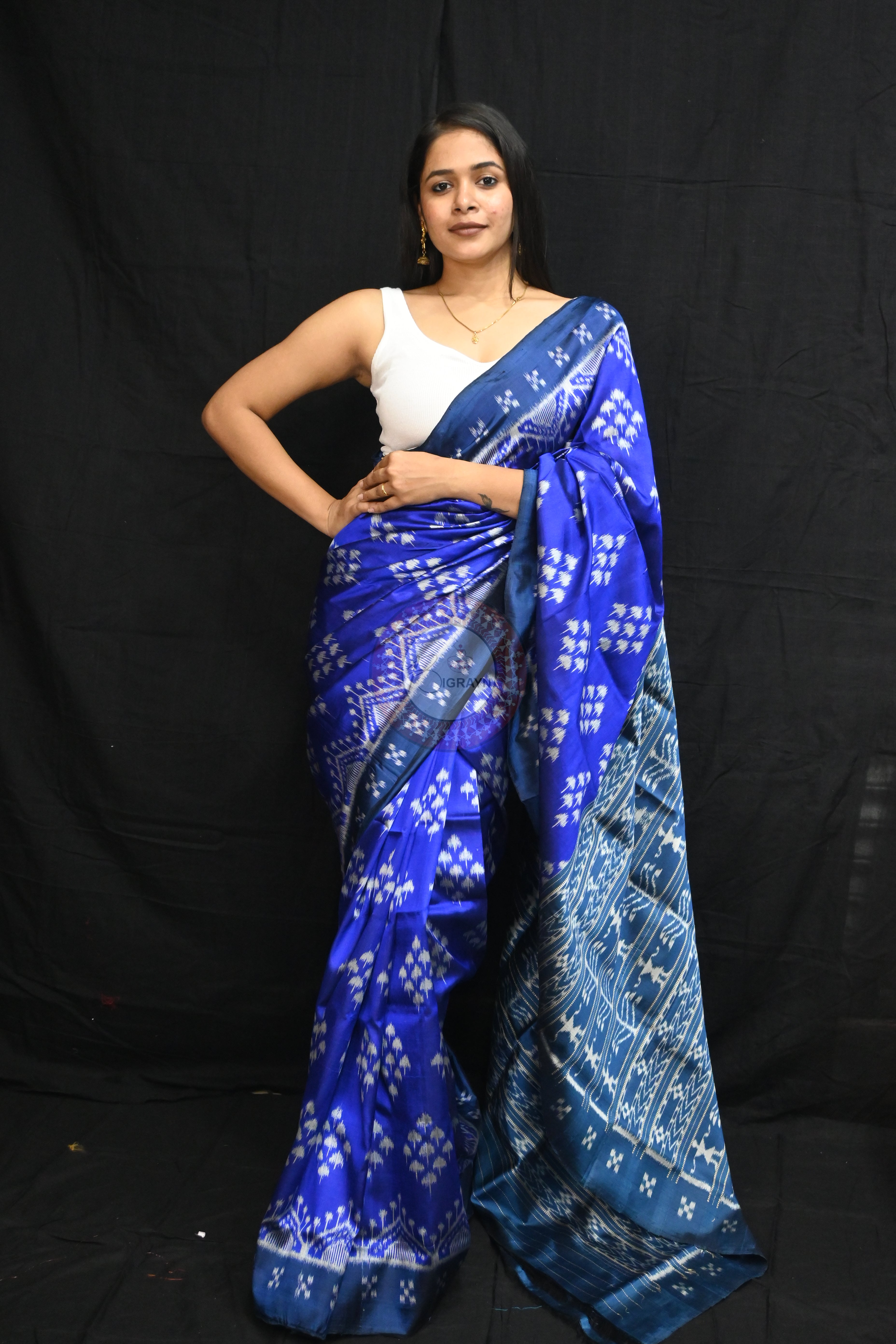 Ink Blue Mushroom Pasapali Border Mulberry Silk Saree