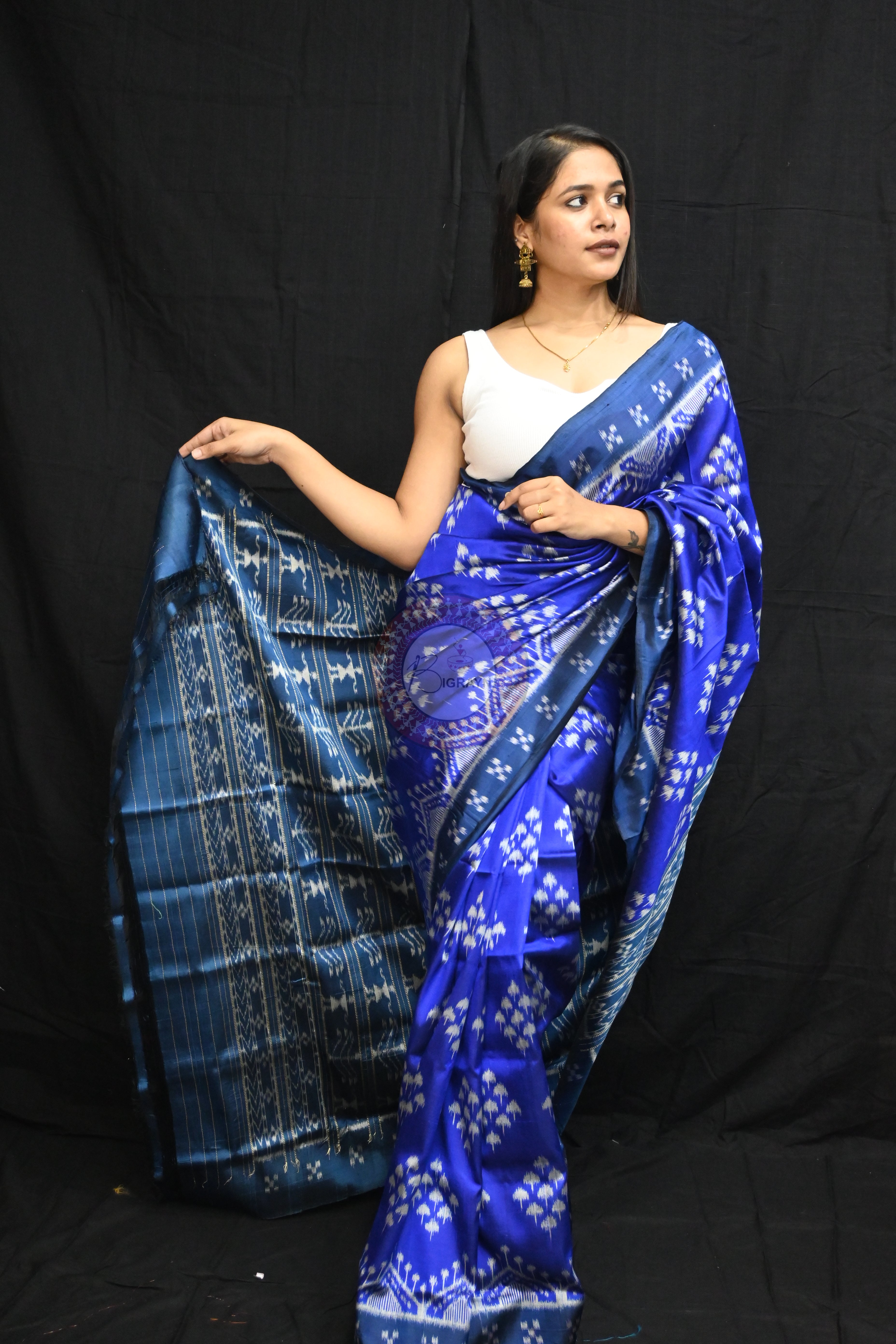 Ink Blue Mushroom Pasapali Border Mulberry Silk Saree