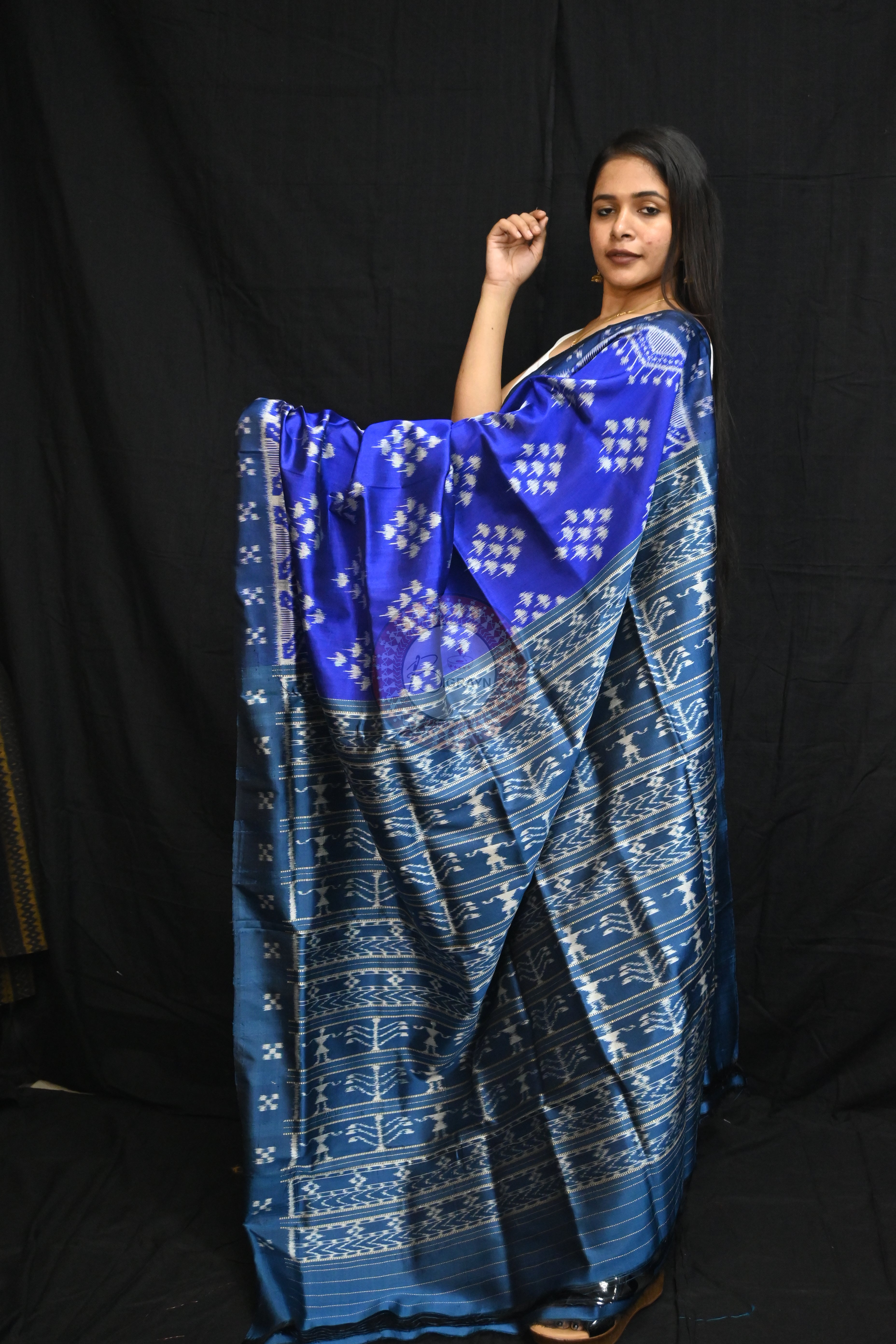 Ink Blue Mushroom Pasapali Border Mulberry Silk Saree