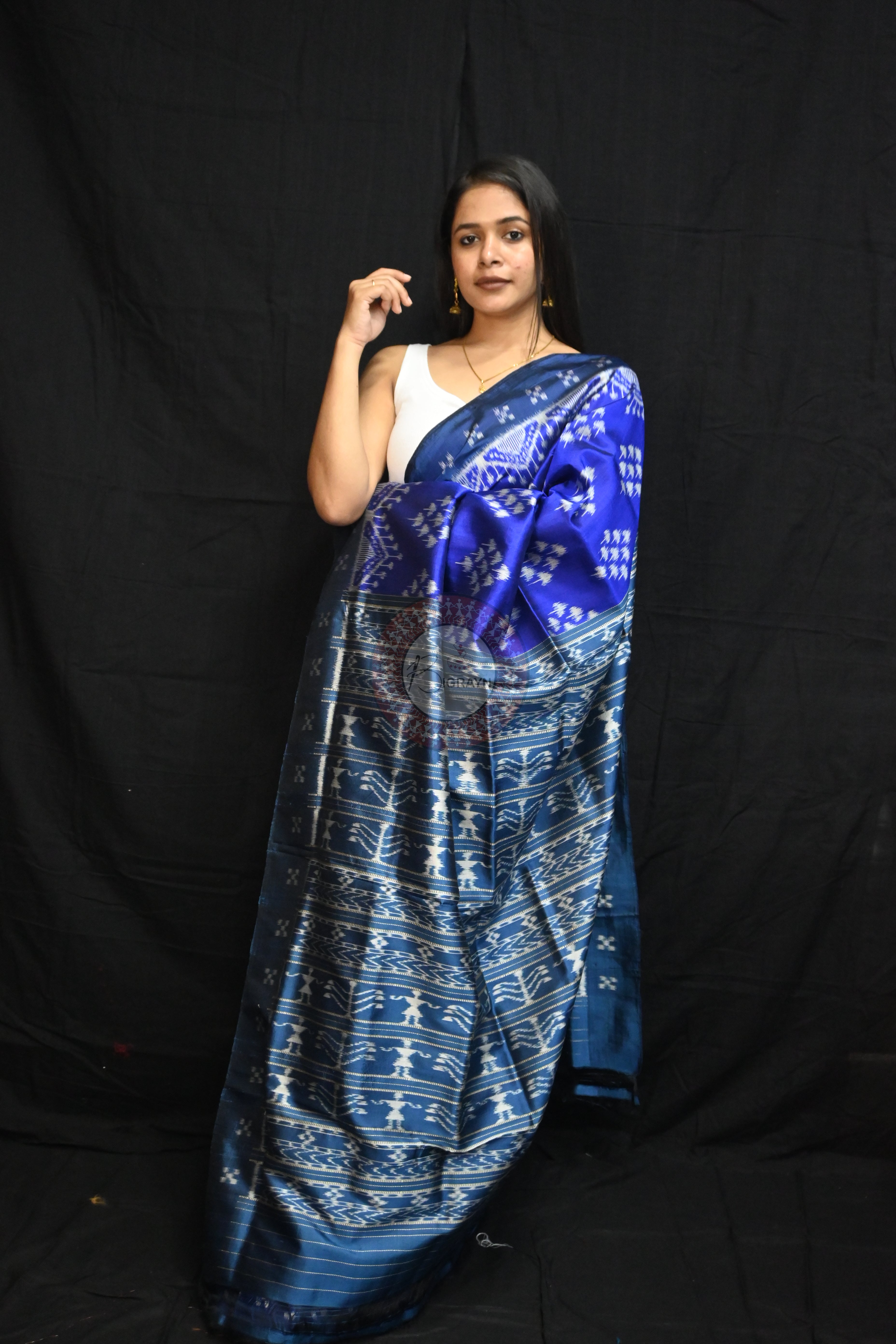Ink Blue Mushroom Pasapali Border Mulberry Silk Saree