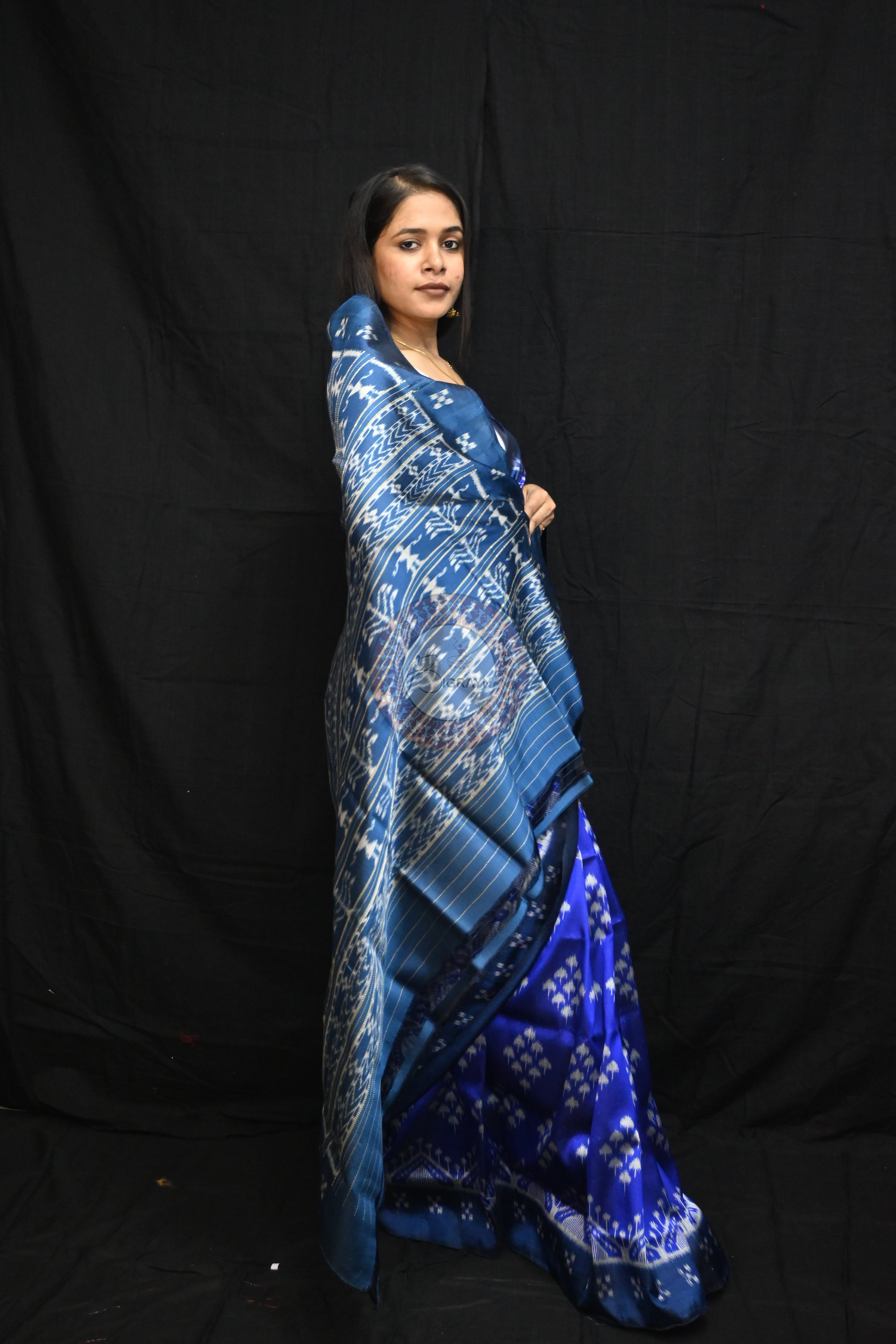 Ink Blue Mushroom Pasapali Border Mulberry Silk Saree