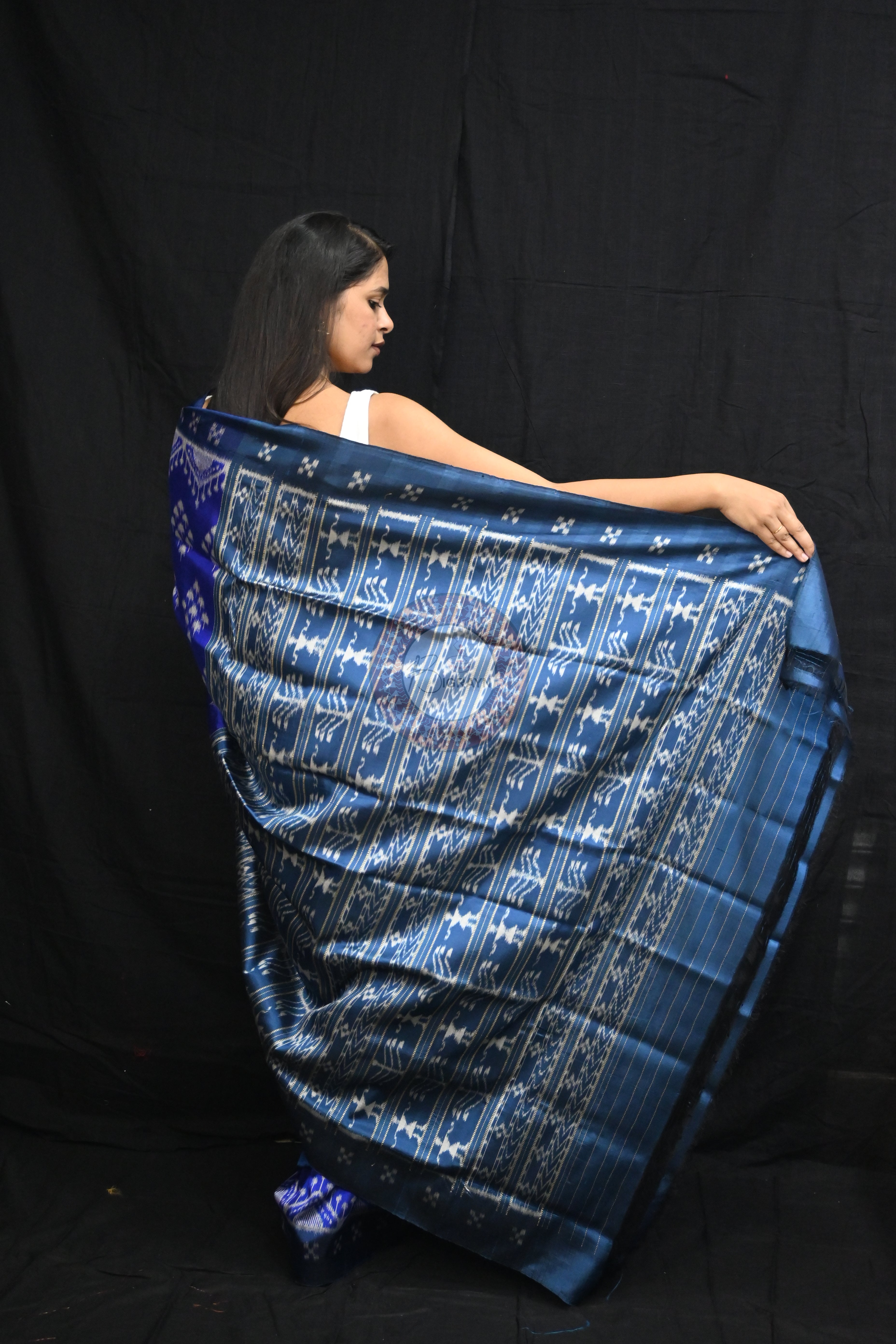 Ink Blue Mushroom Pasapali Border Mulberry Silk Saree