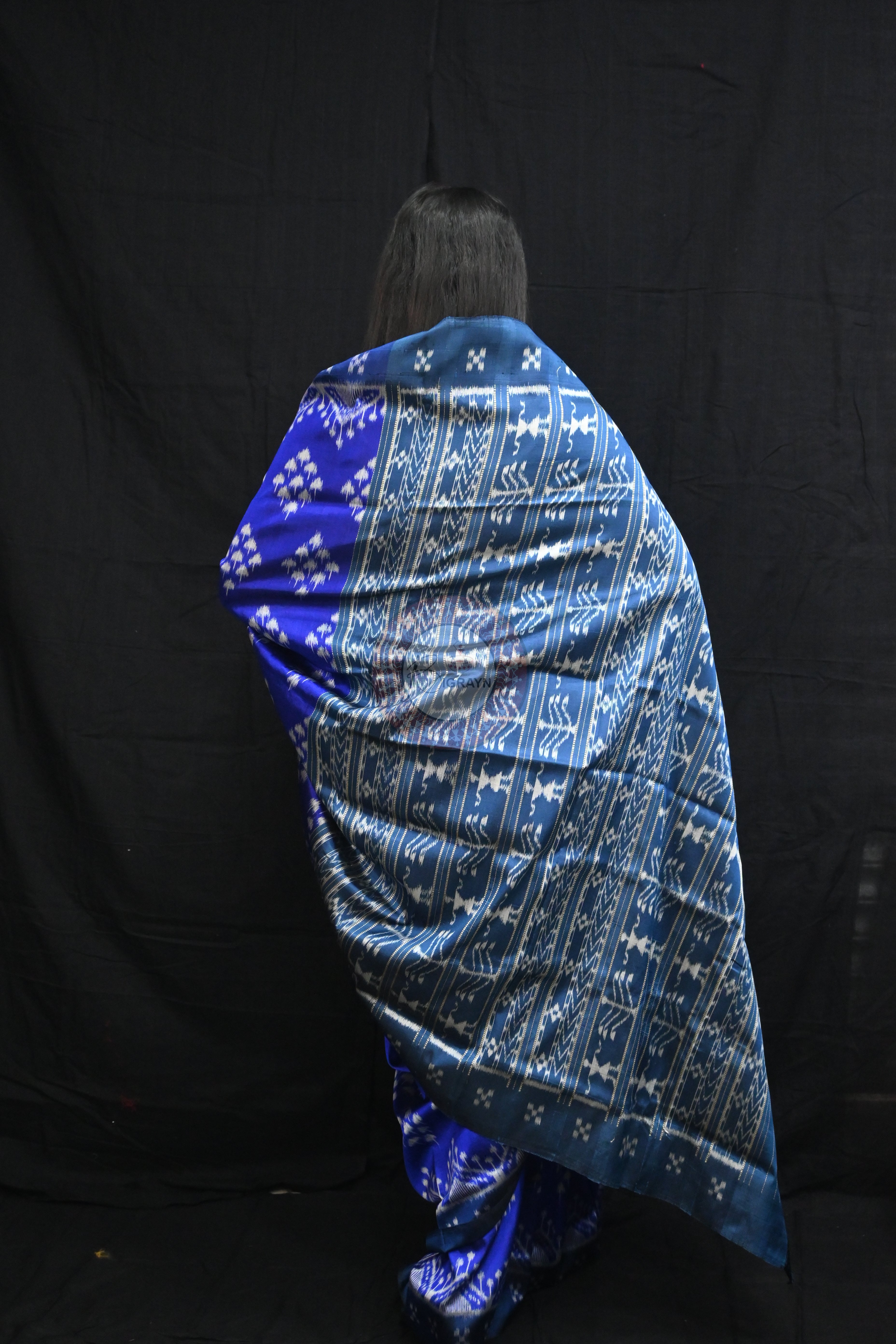 Ink Blue Mushroom Pasapali Border Mulberry Silk Saree