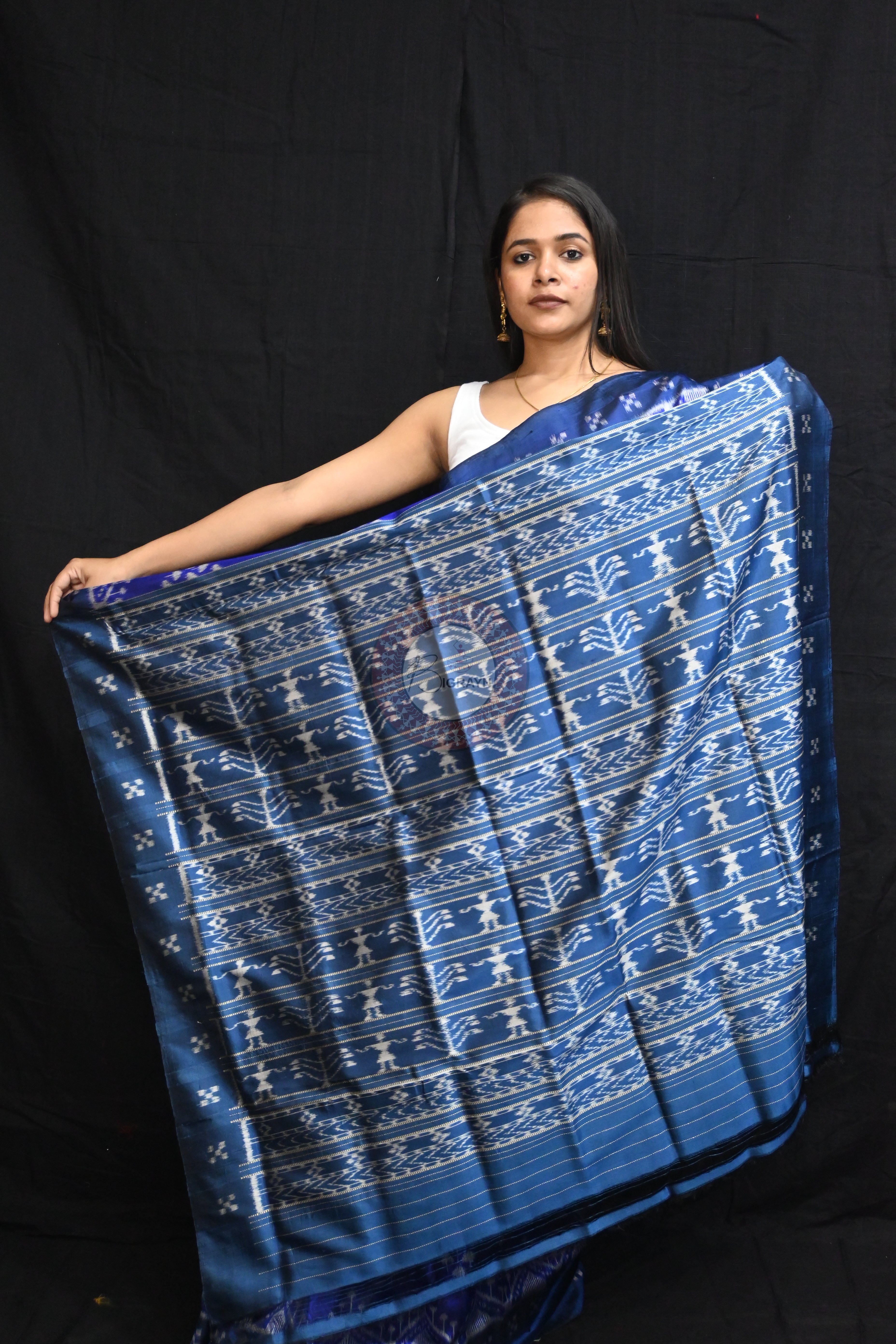 Ink Blue Mushroom Pasapali Border Mulberry Silk Saree
