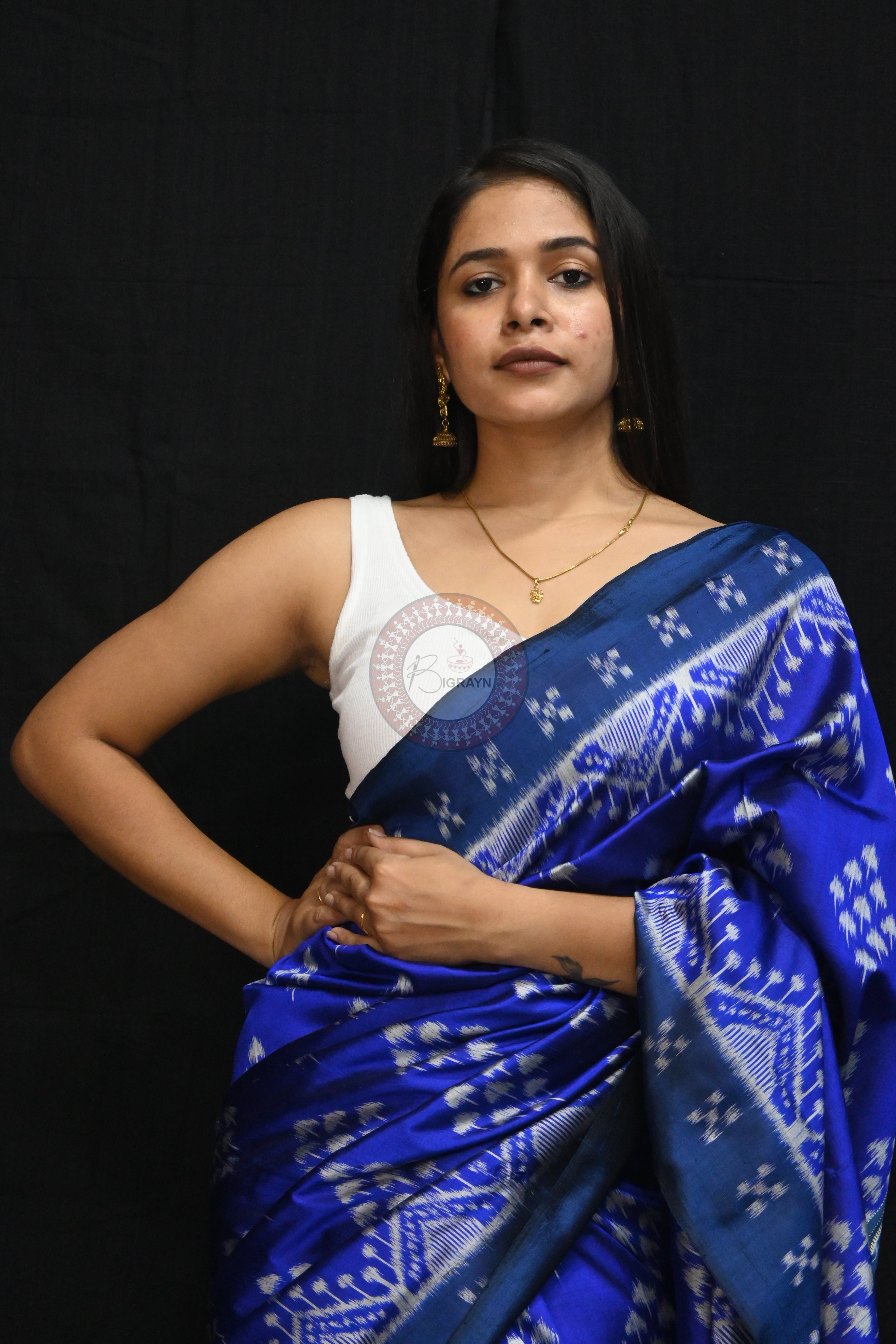 Ink Blue Mushroom Pasapali Border Mulberry Silk Saree
