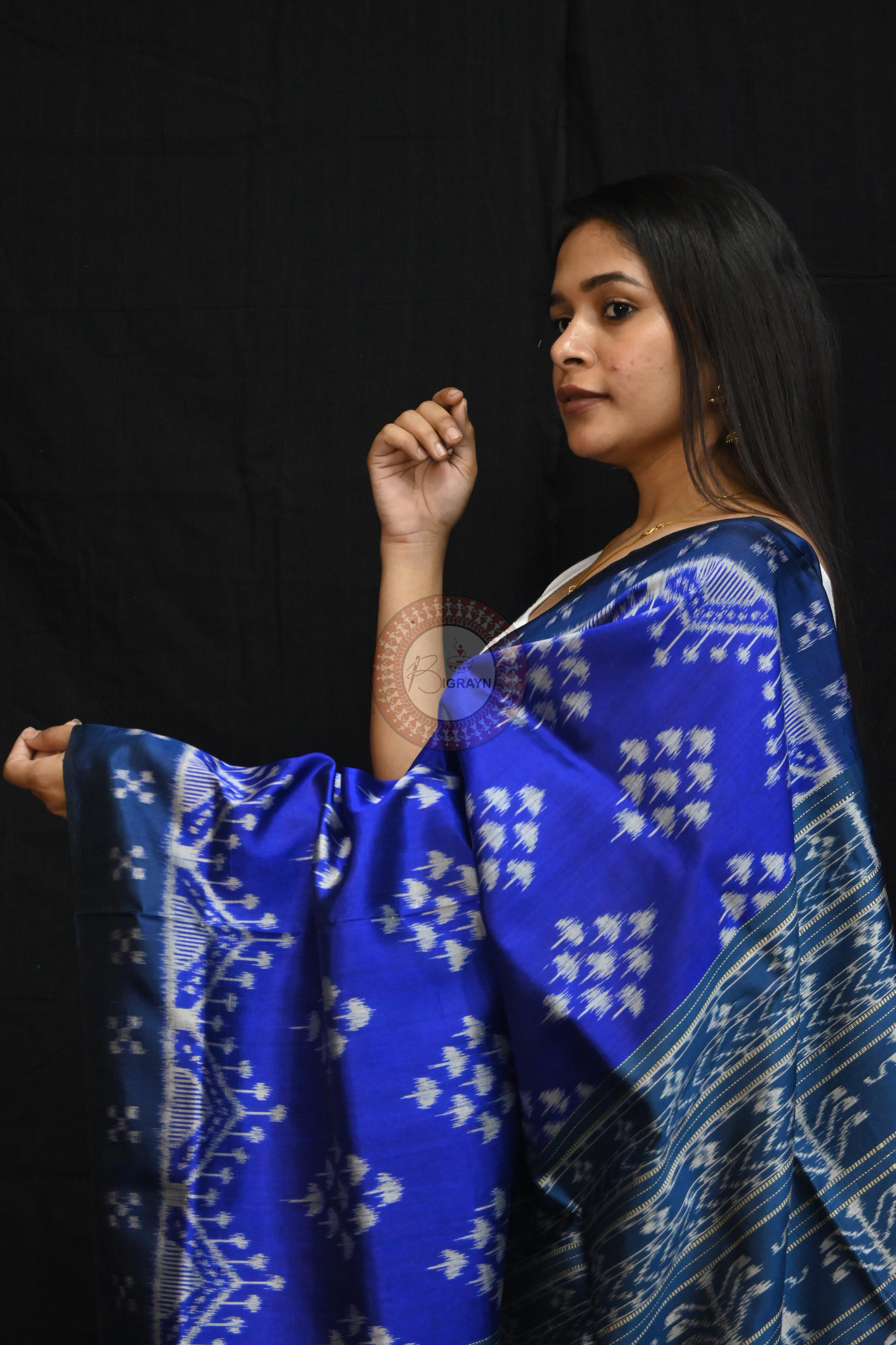 Ink Blue Mushroom Pasapali Border Mulberry Silk Saree