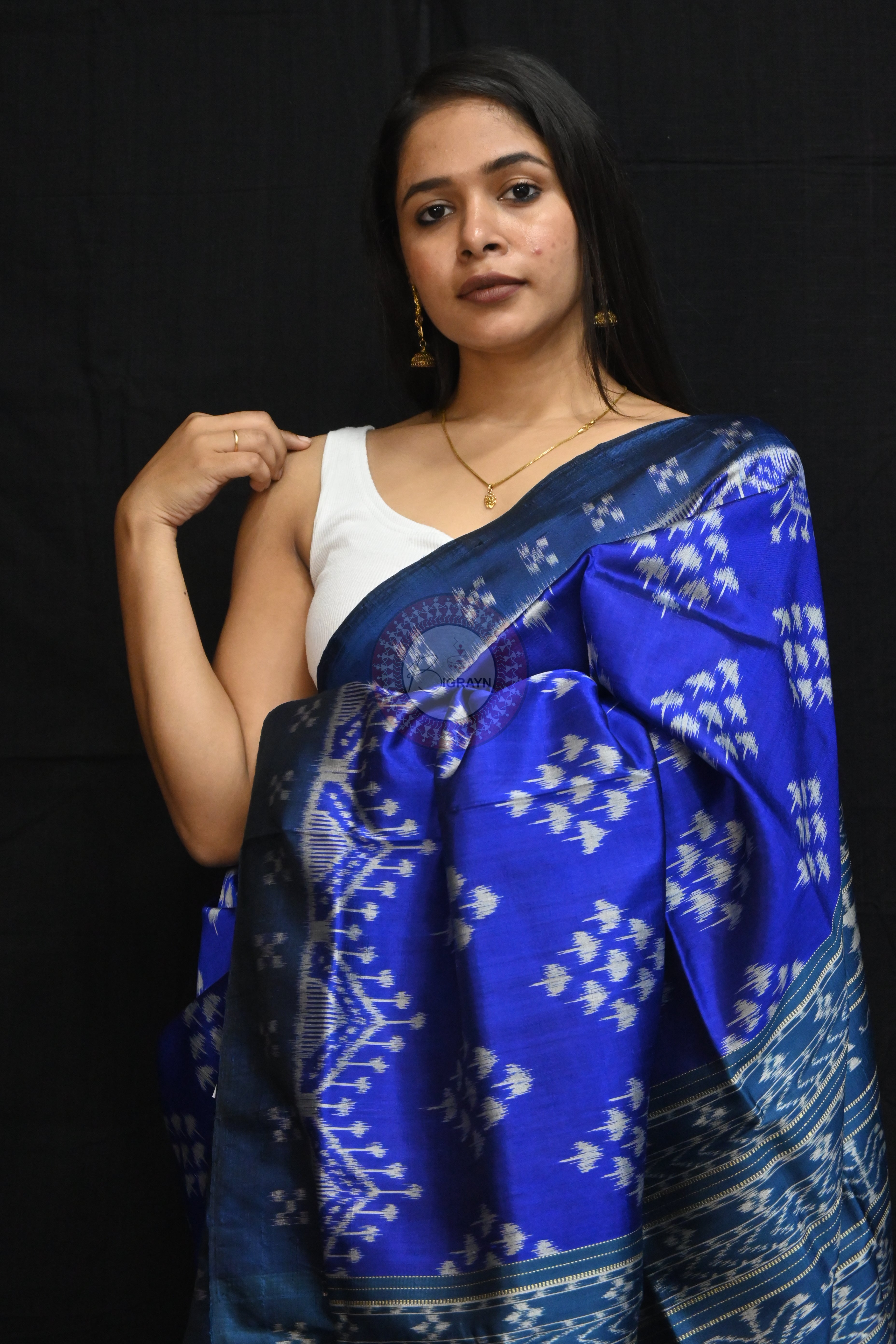 Ink Blue Mushroom Pasapali Border Mulberry Silk Saree