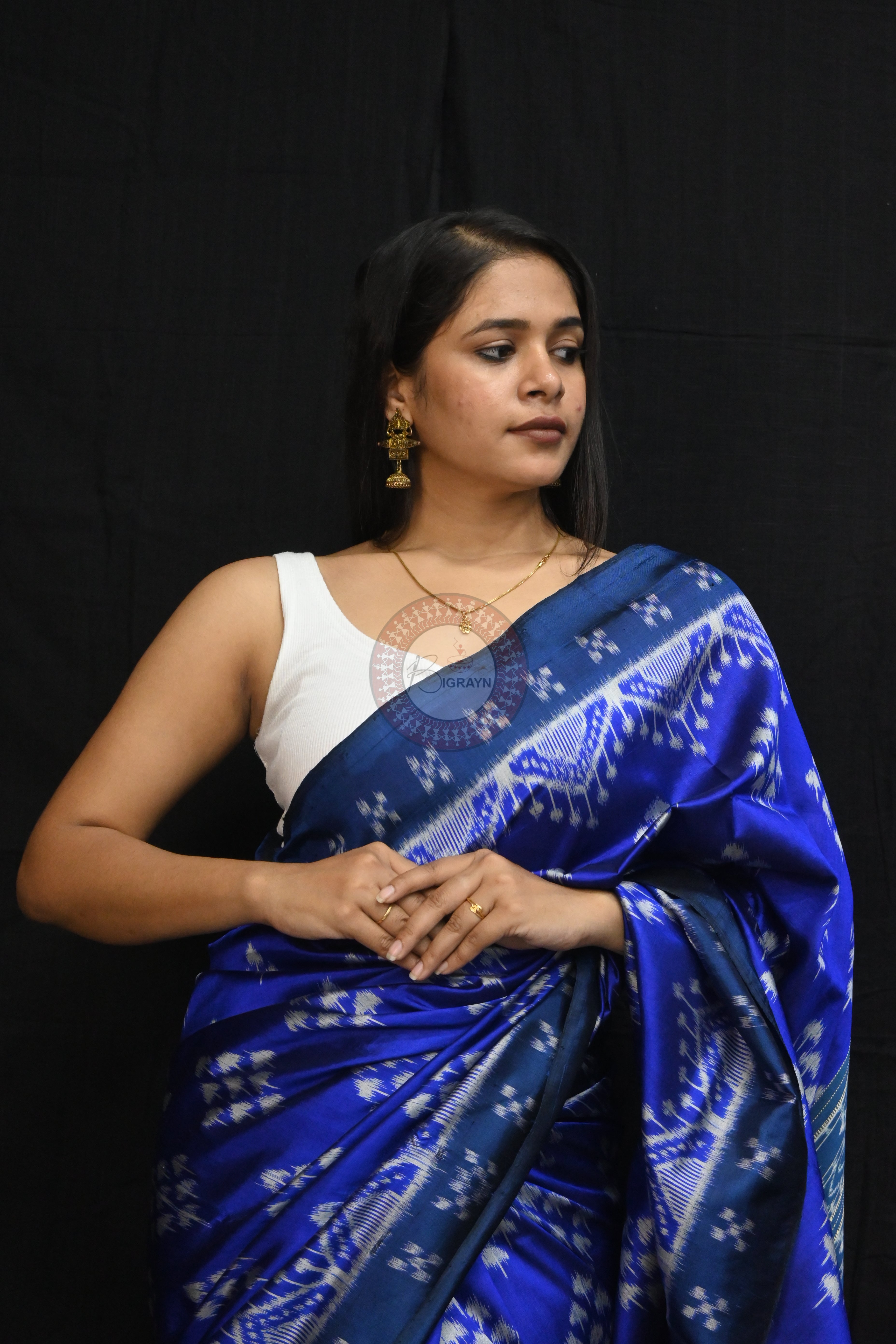 Ink Blue Mushroom Pasapali Border Mulberry Silk Saree