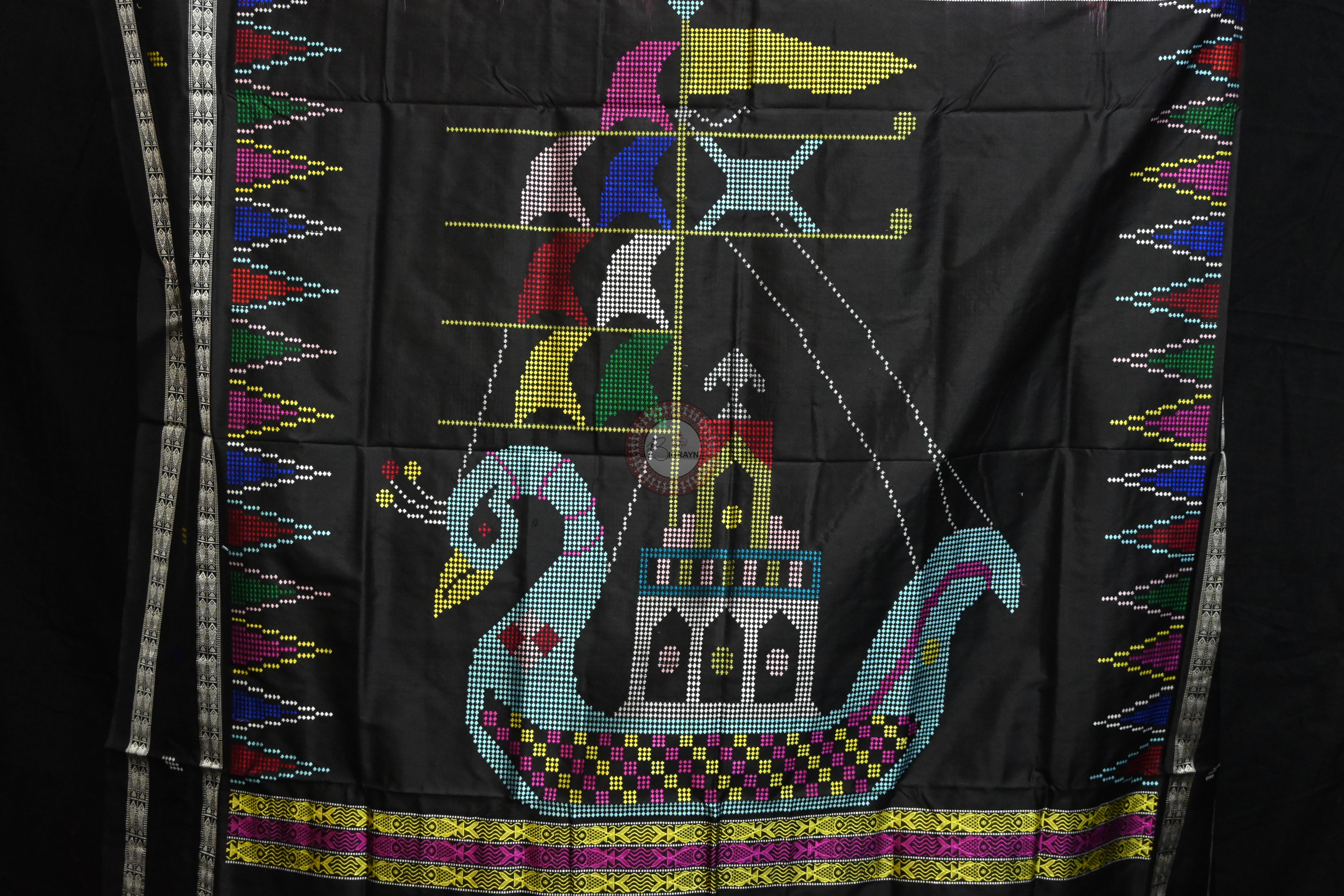 Red Black Boita Bomkai Silk Saree