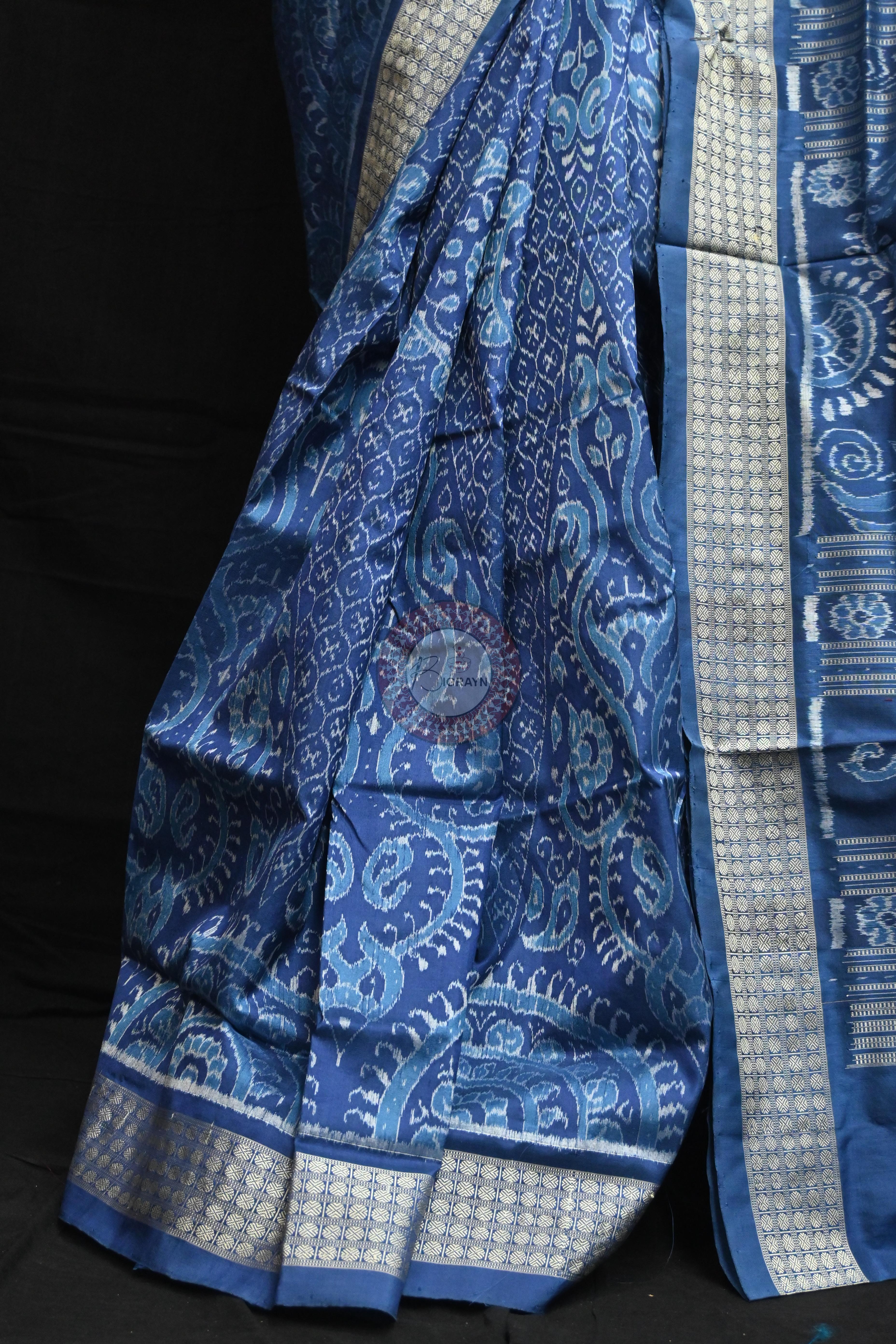 Indigo Blue Self Thikudi Design Sambalpuri Silk Saree