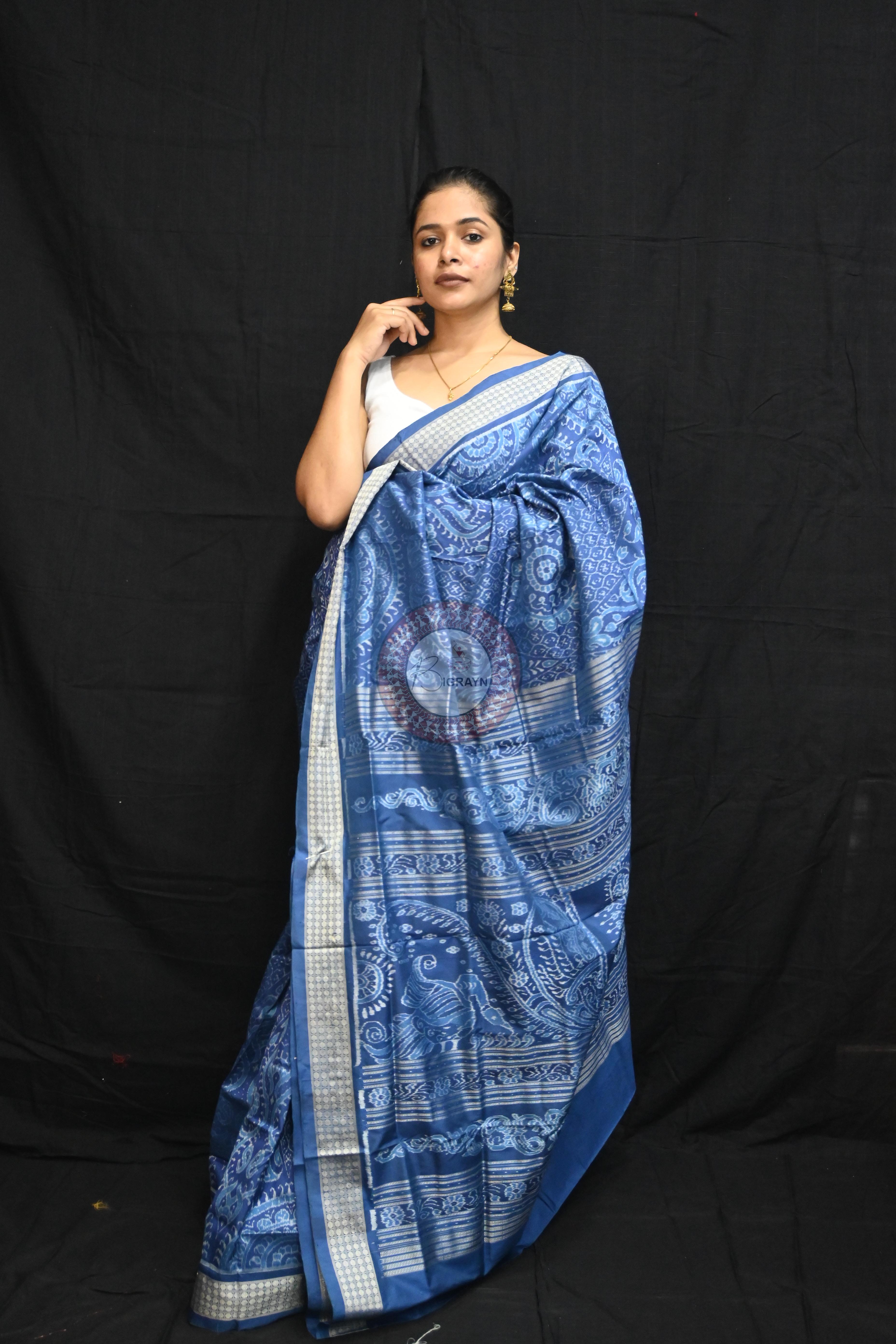 Indigo Blue Self Thikudi Design Sambalpuri Silk Saree