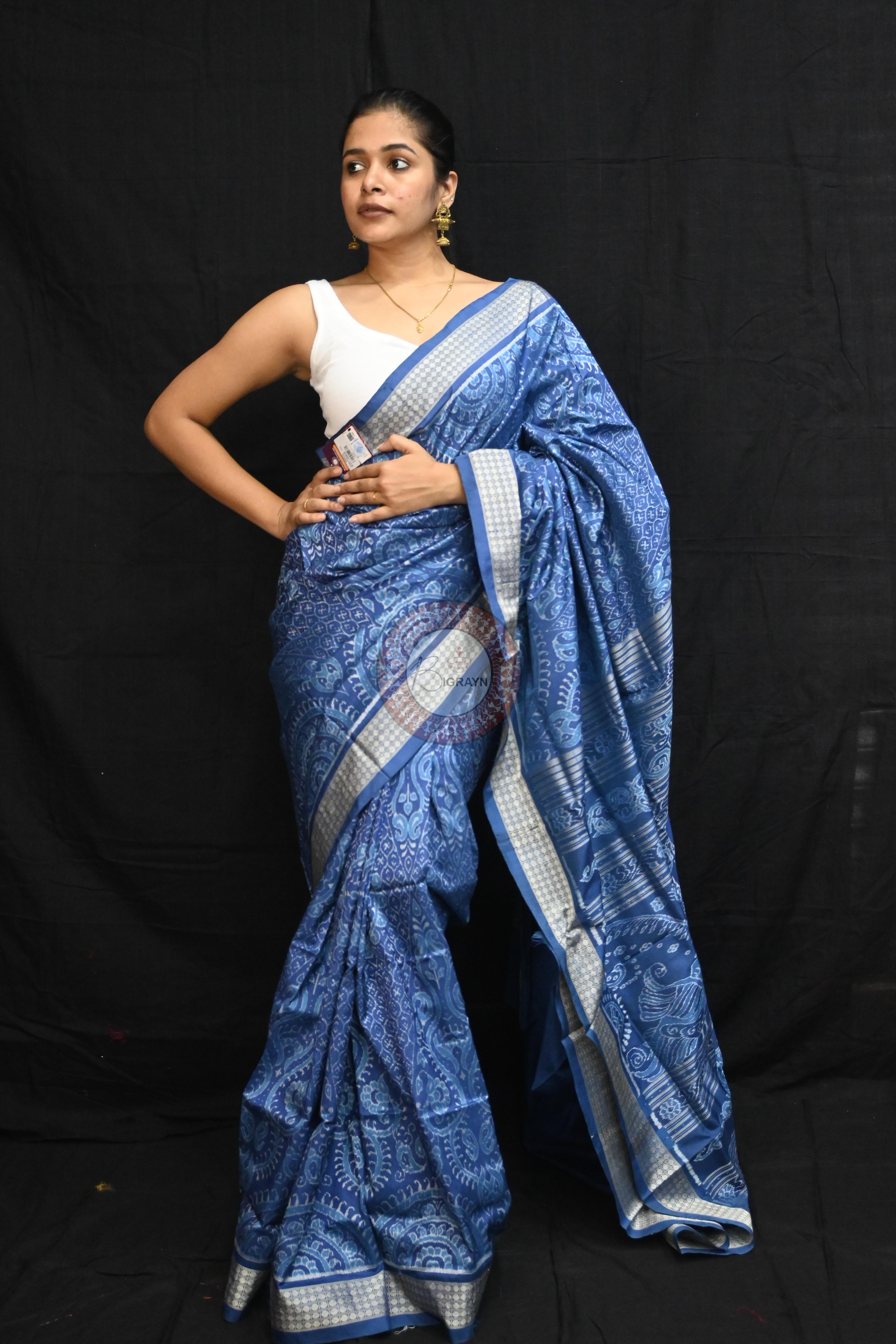 Indigo Blue Self Thikudi Design Sambalpuri Silk Saree