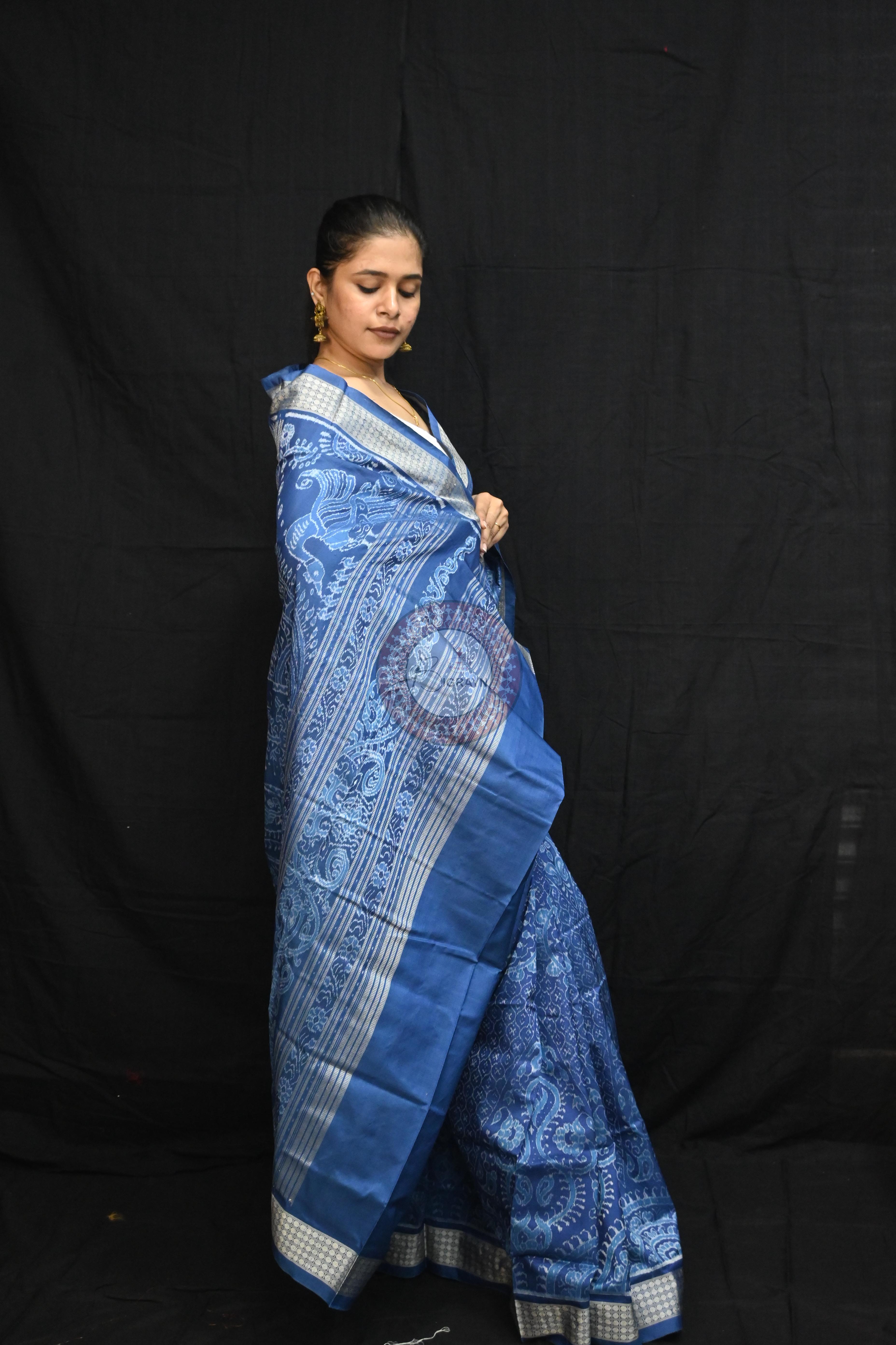 Indigo Blue Self Thikudi Design Sambalpuri Silk Saree