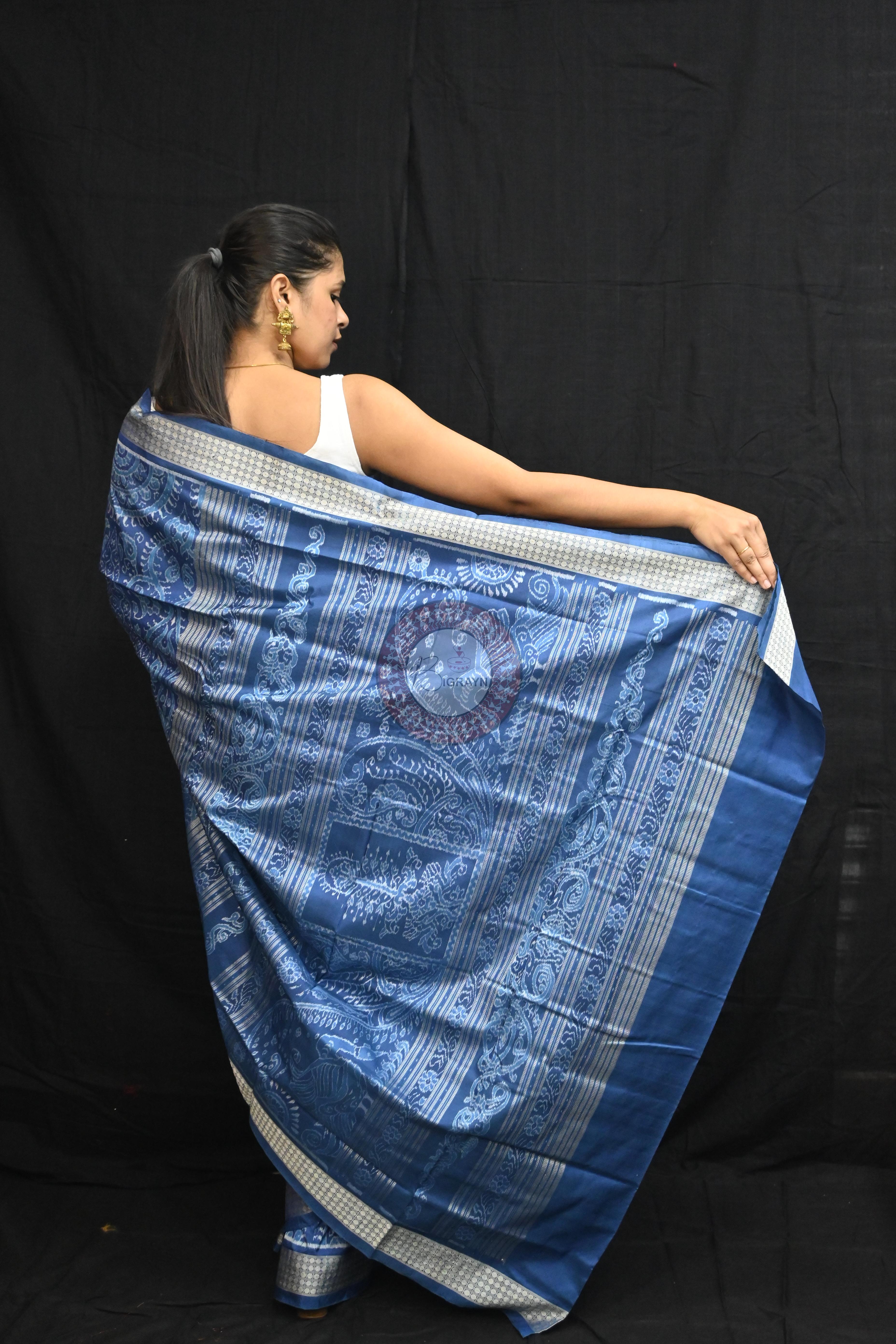 Indigo Blue Self Thikudi Design Sambalpuri Silk Saree