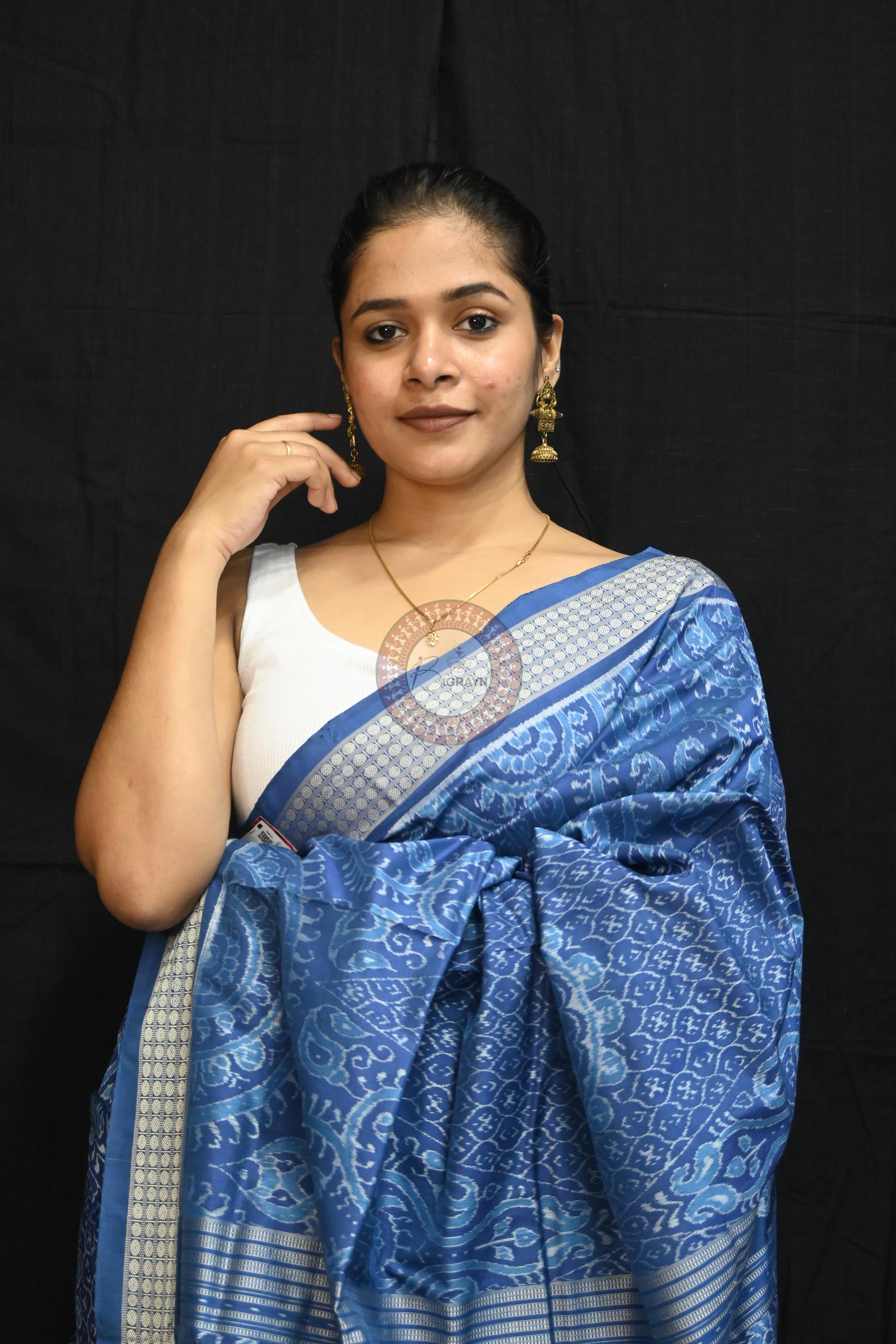 Indigo Blue Self Thikudi Design Sambalpuri Silk Saree