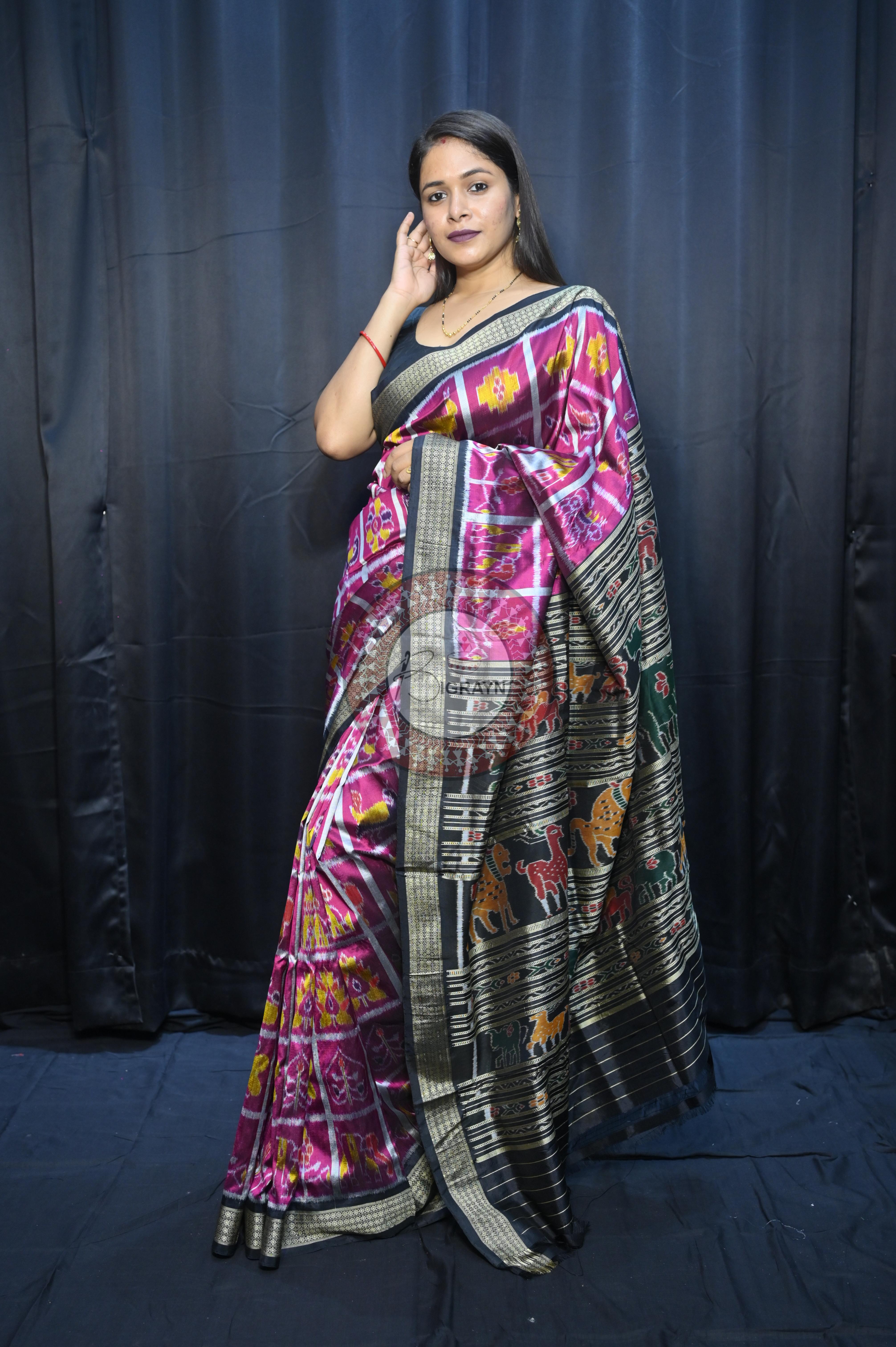 Magenta Black Nabakothi Design Mulberry Silk Saree