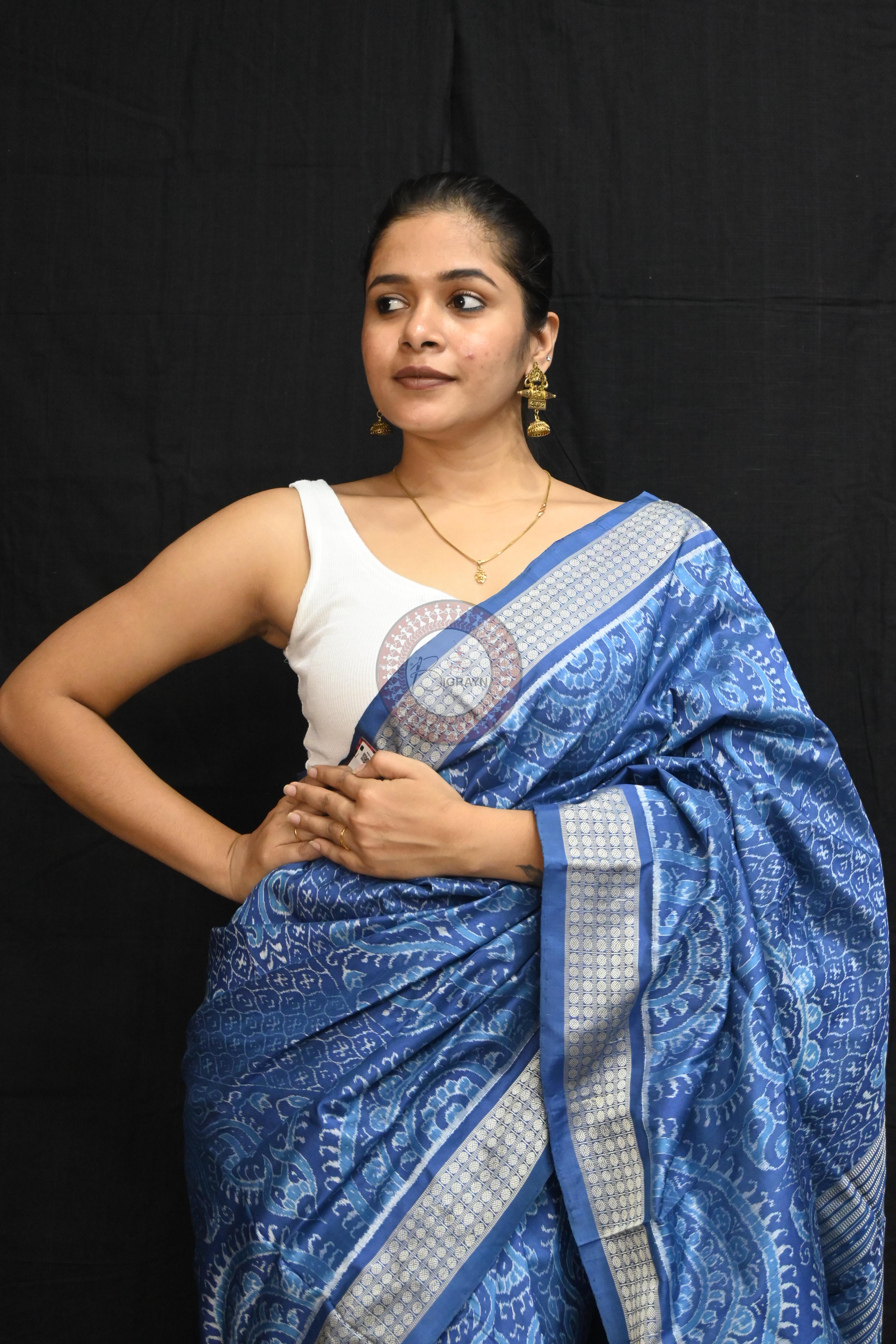 Indigo Blue Self Thikudi Design Sambalpuri Silk Saree