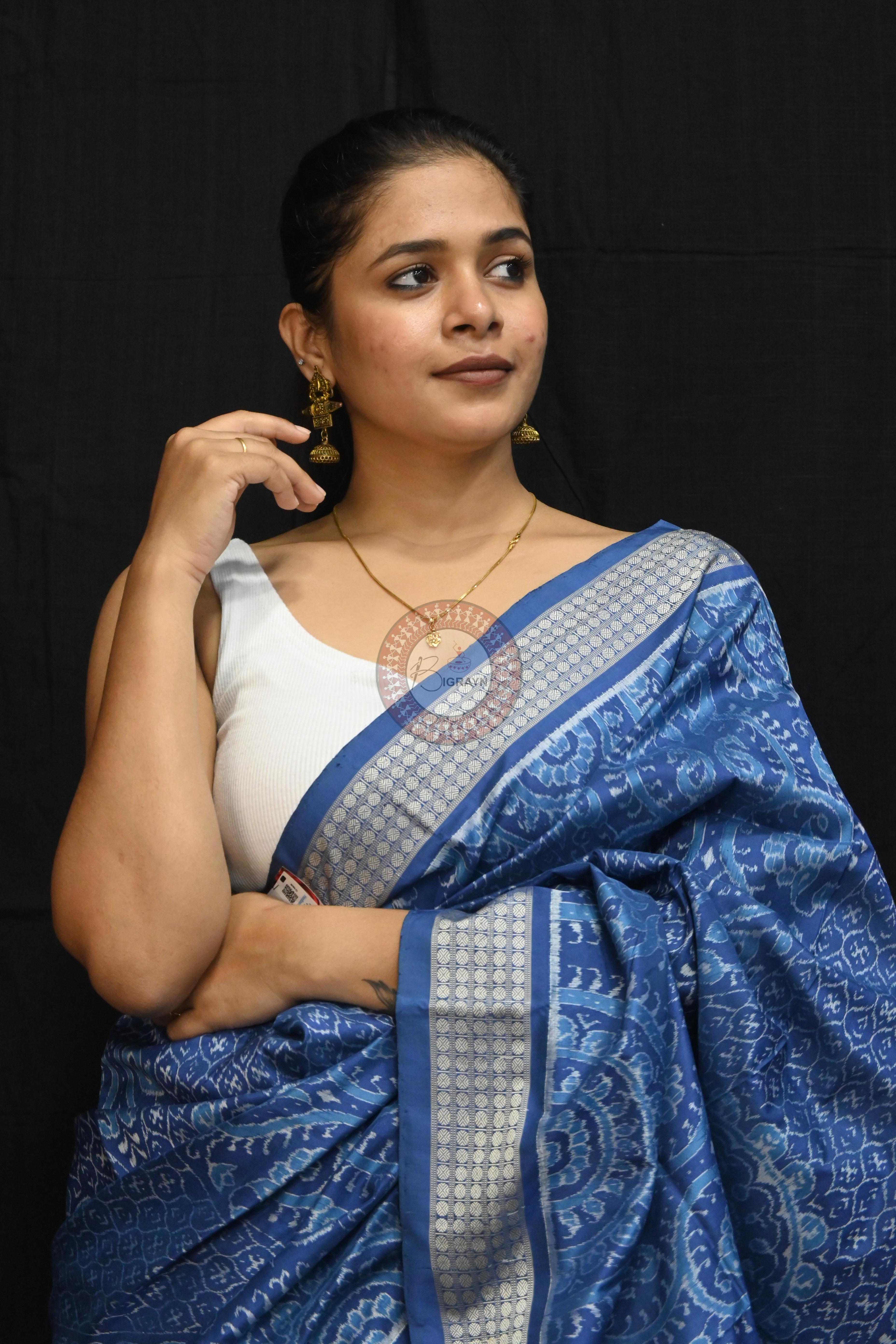 Indigo Blue Self Thikudi Design Sambalpuri Silk Saree